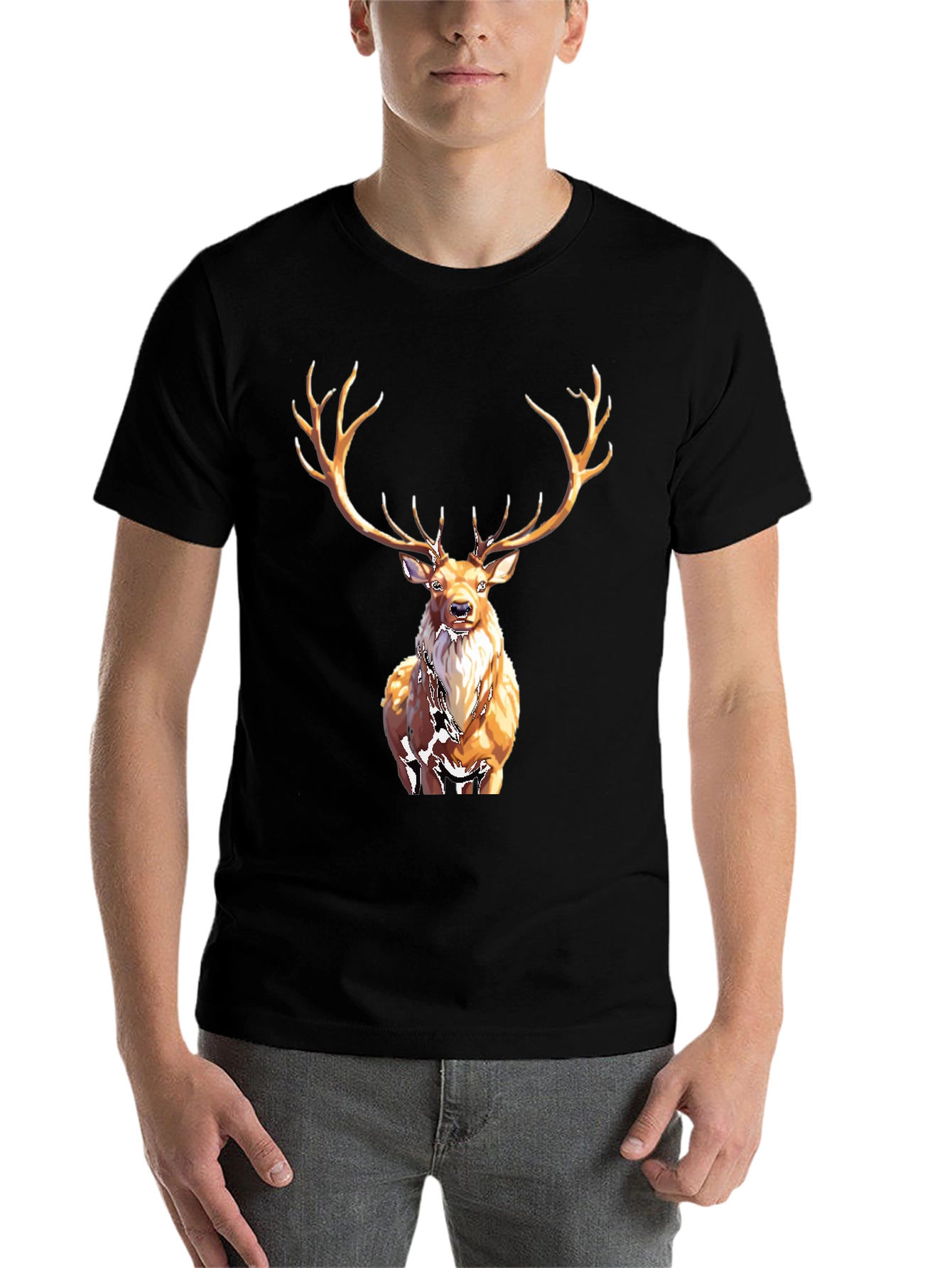 Black Majestic Deer Graphic Tee - Black Cotton T-Shirt view 7