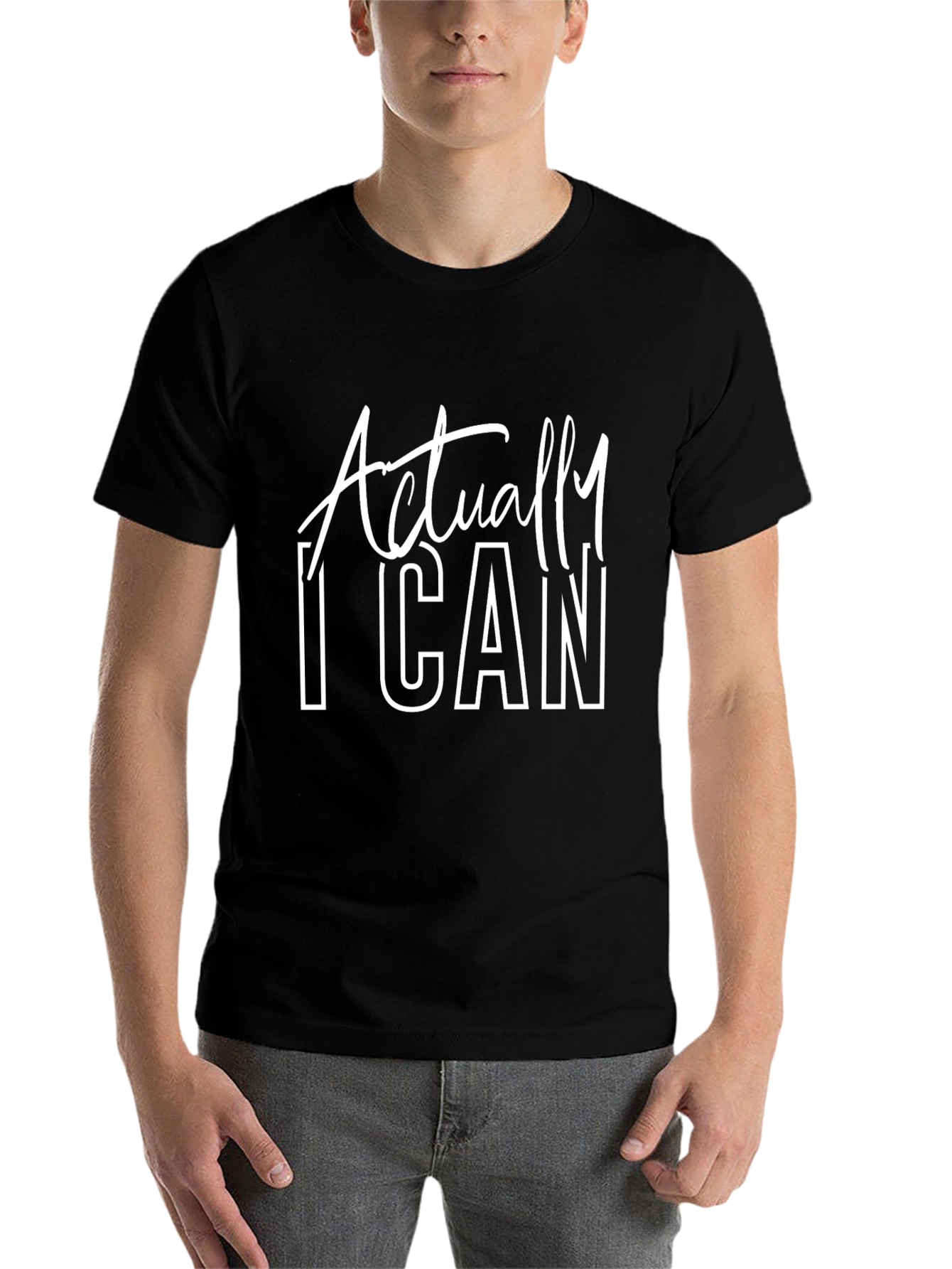 Black Actually I Can Graphic Tee - Motivational T-Shirt view 7