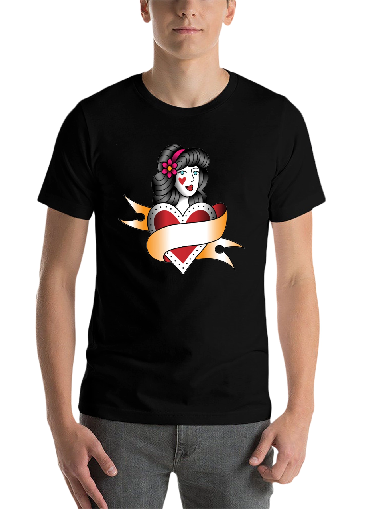 Black Vintage Tattoo Style Heart Woman Black T-Shirt view 7