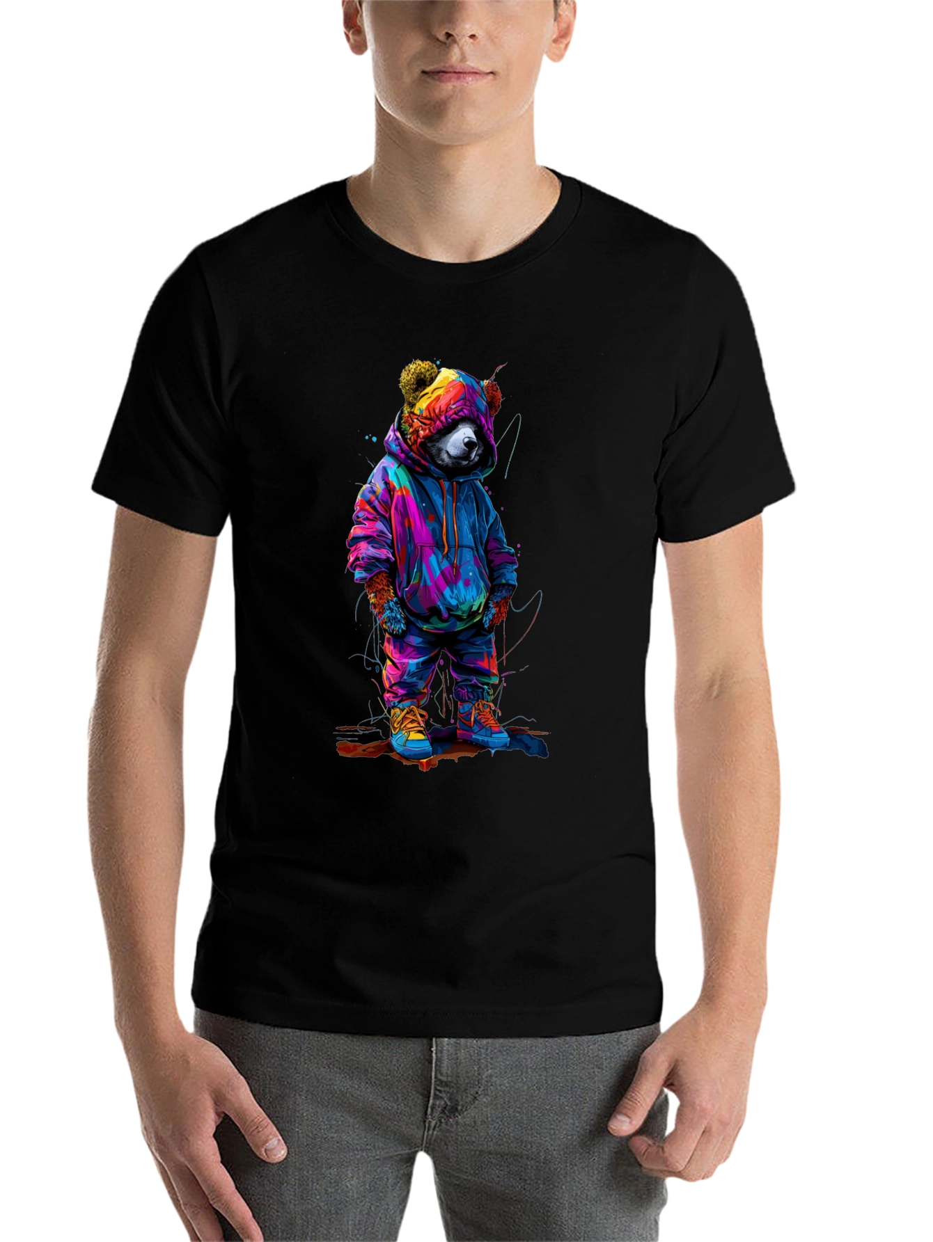 Black Cool Bear Graphic Tee - Trendy Streetwear view 7