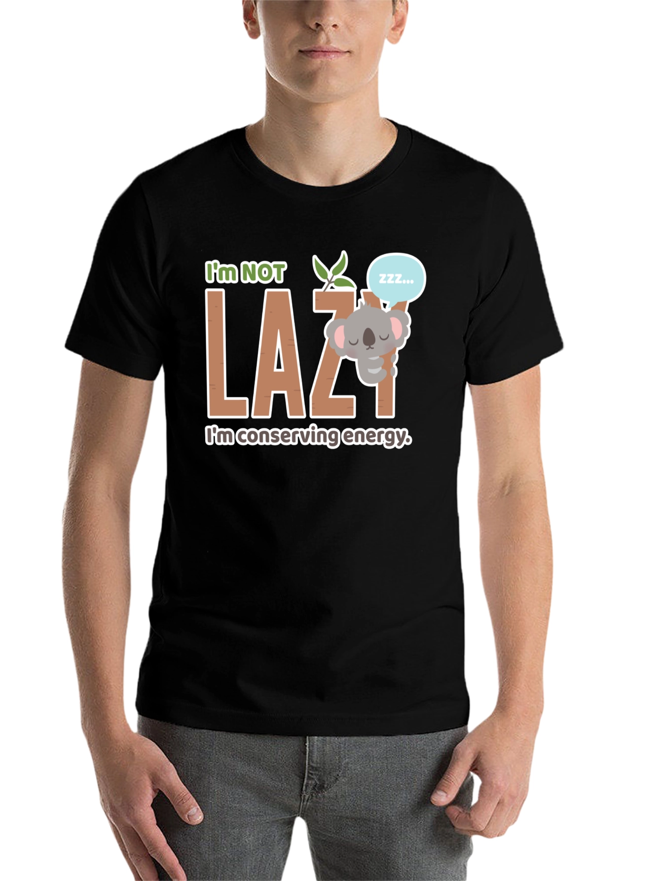 Black I'm Not Lazy Koala T-Shirt view 7