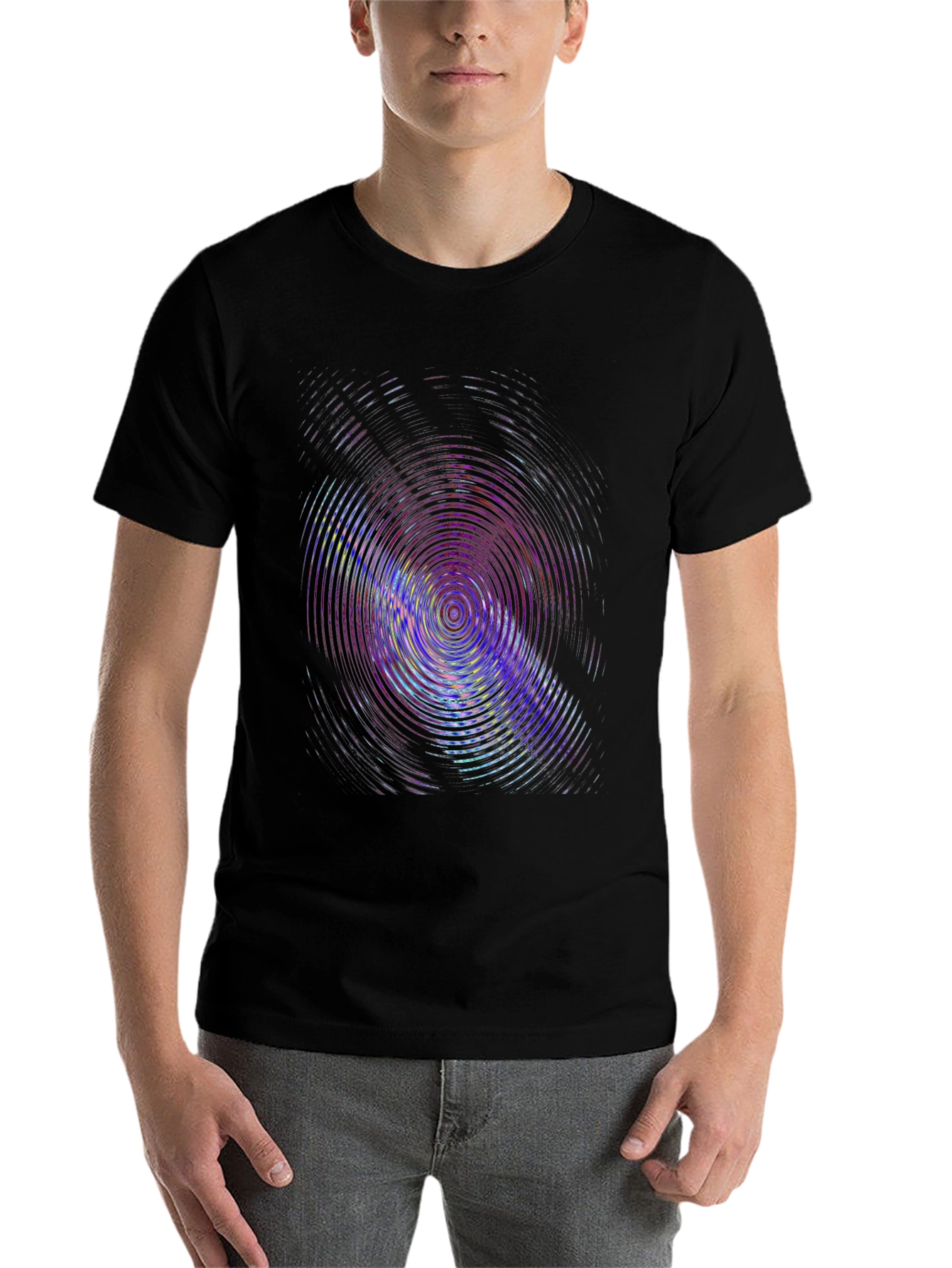 Black Vibrant Ripple Effect Black T-Shirt view 7