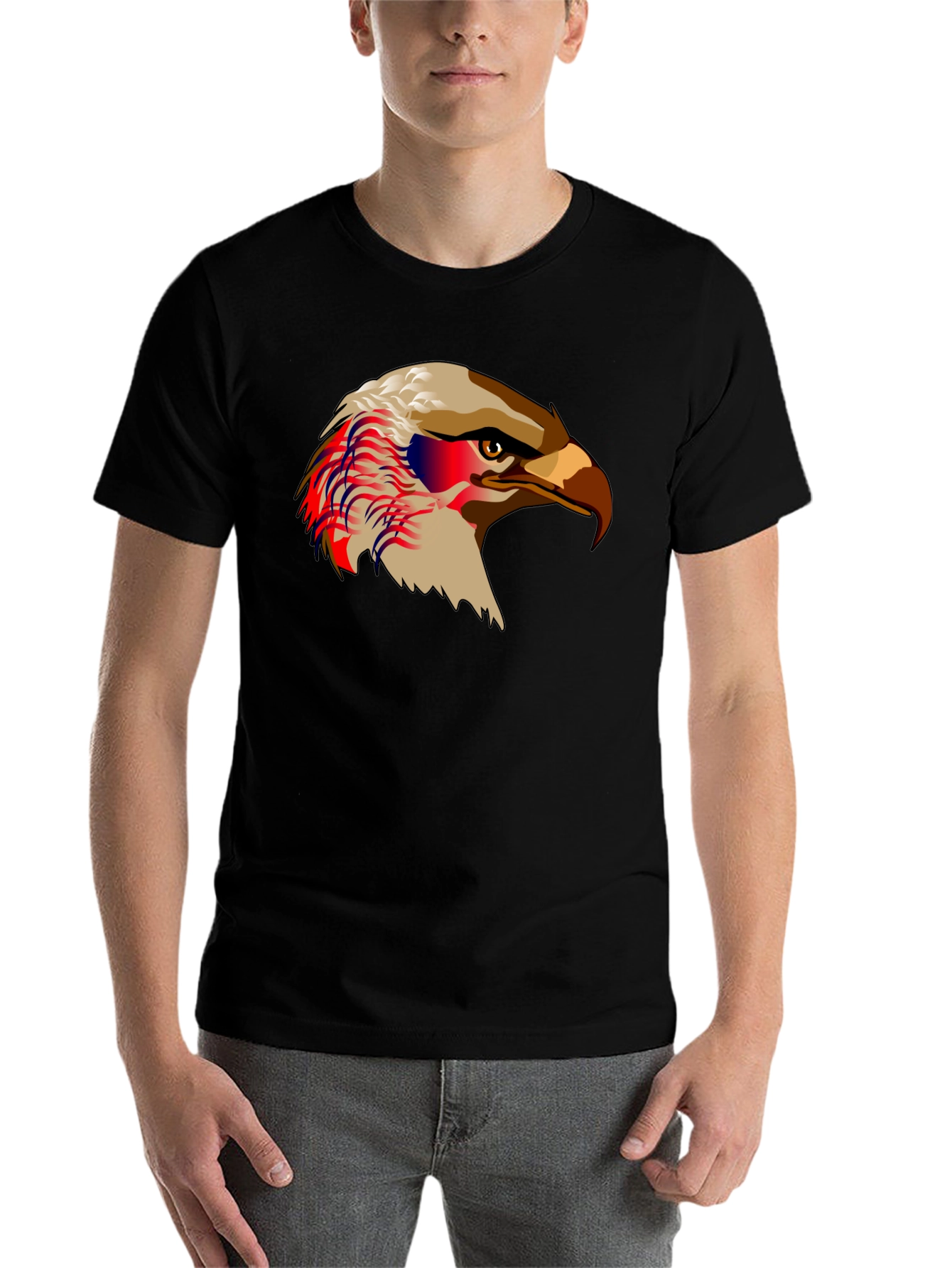 Black Bald Eagle Graphic Print Black T-Shirt view 7