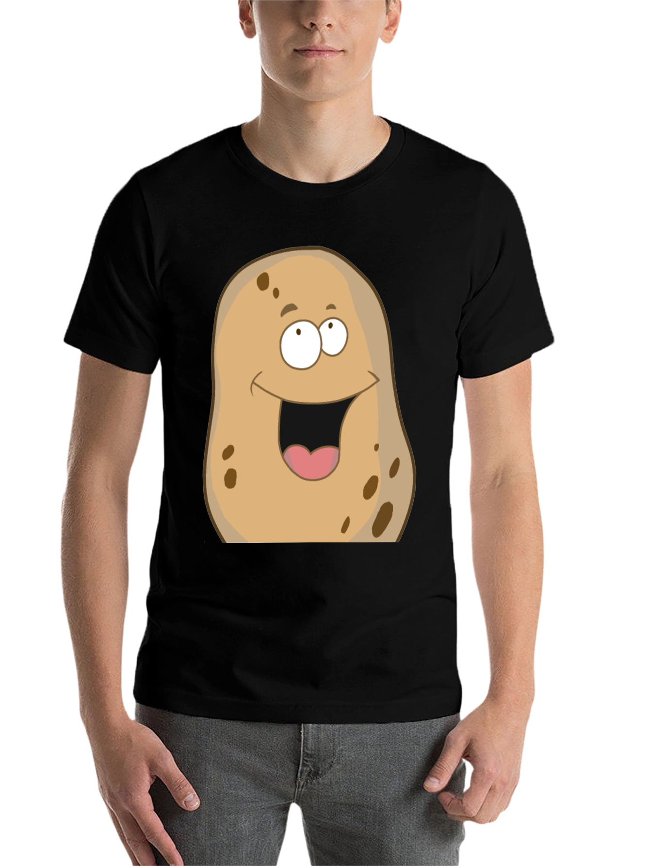 Black Funny Potato Graphic T-Shirt - Unisex Black Tee view 7