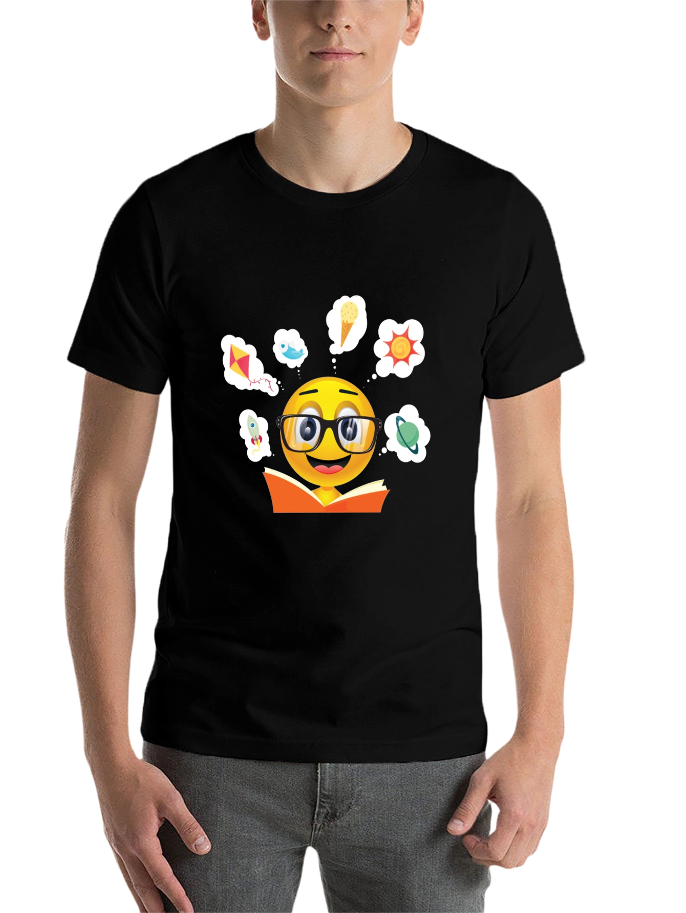 Black Bookworm Emoji Graphic T-Shirt view 7