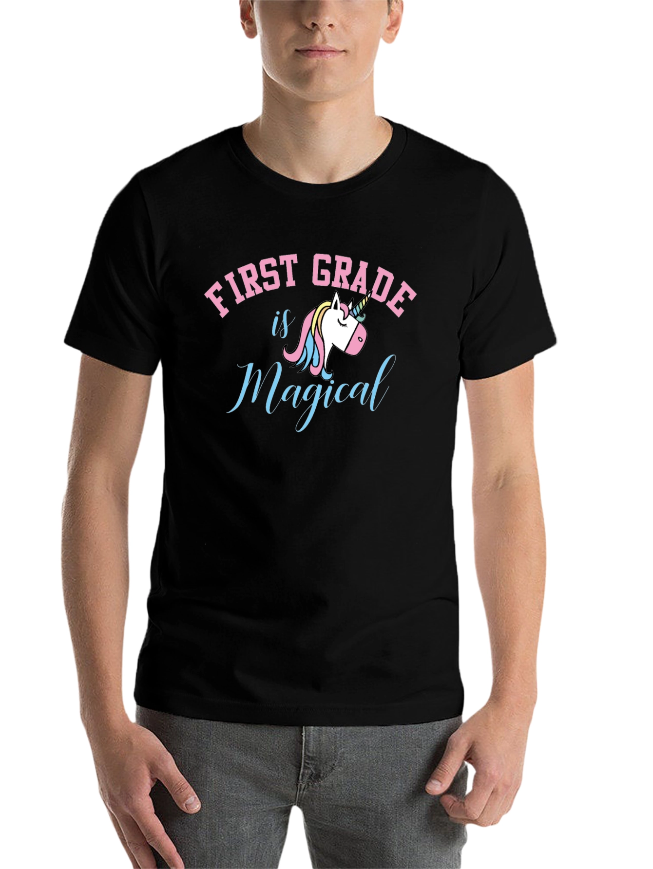 Black First Grade is Magical T-Shirt view 7