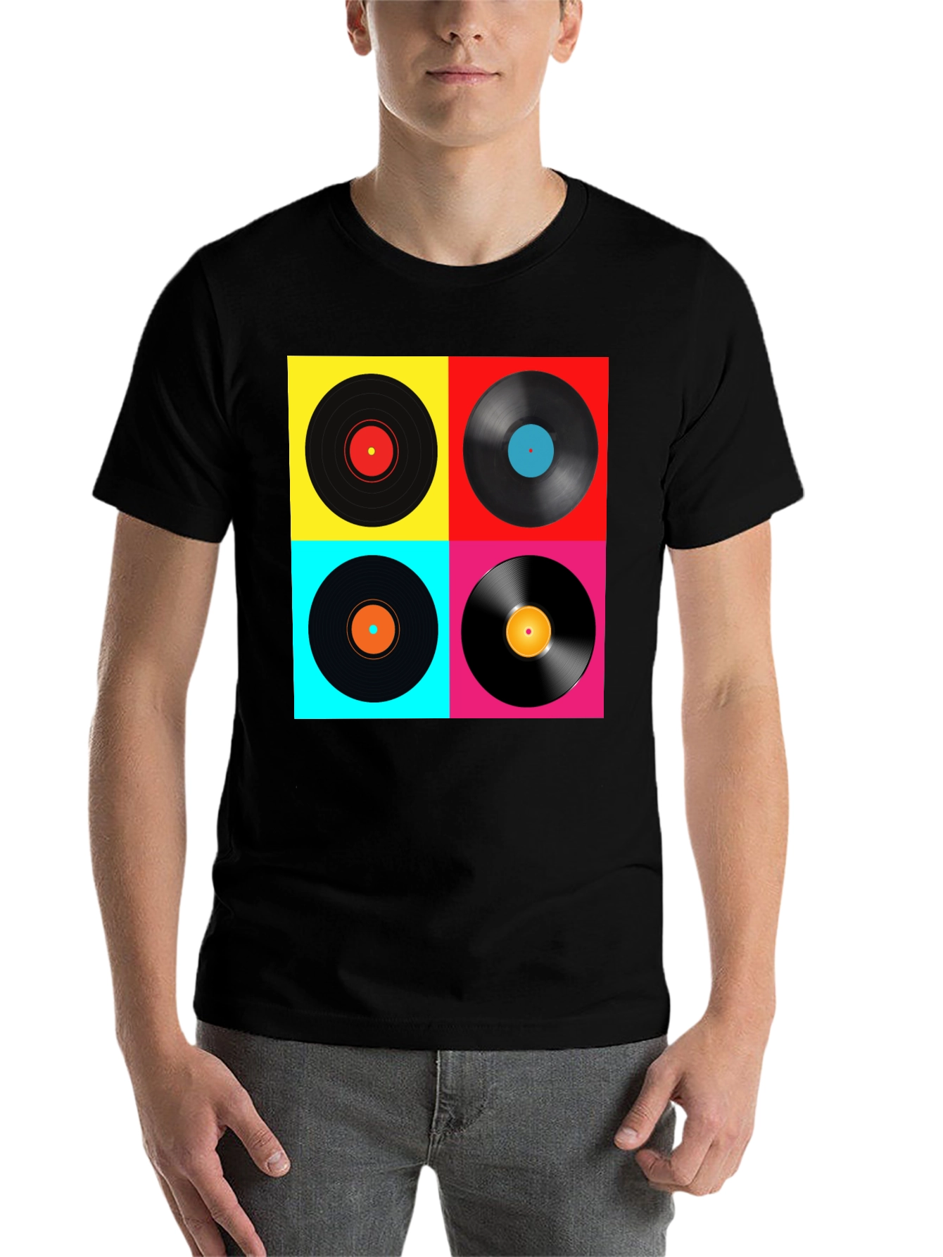 Black Retro Vinyl Record T-Shirt - Colorful Music Tee view 7