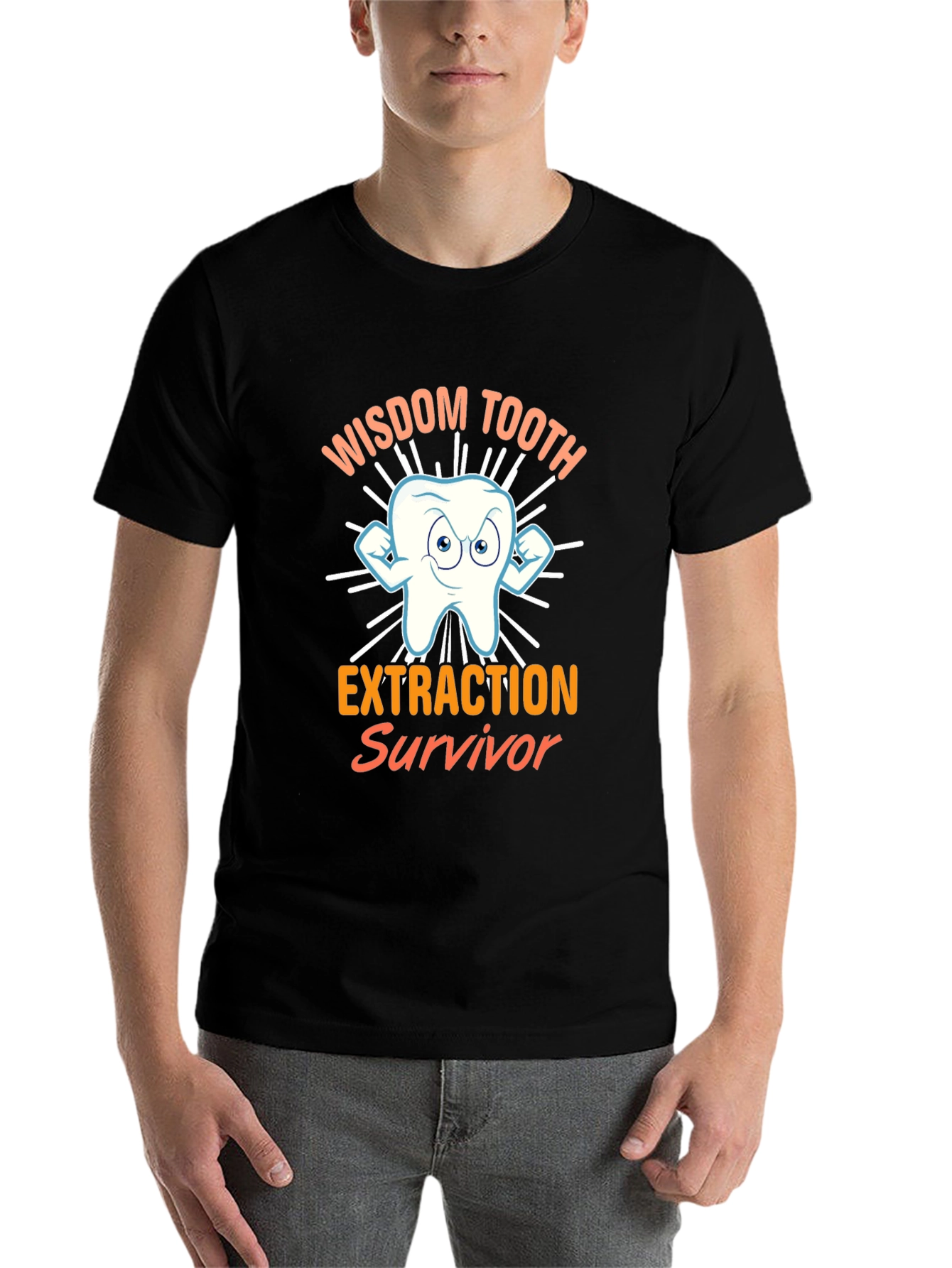 Black Wisdom Tooth Extraction Survivor T-Shirt Funny Dental Tee view 7