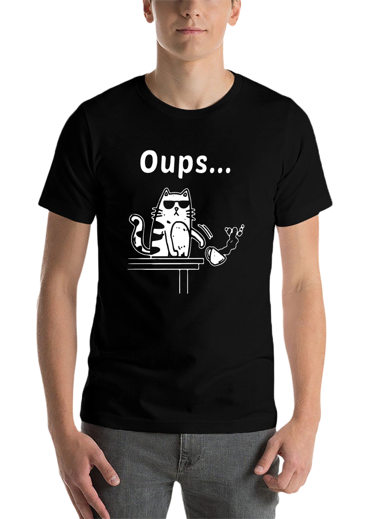Black Oops Cat T-Shirt - Funny Graphic Tee for Cat Lovers view 7