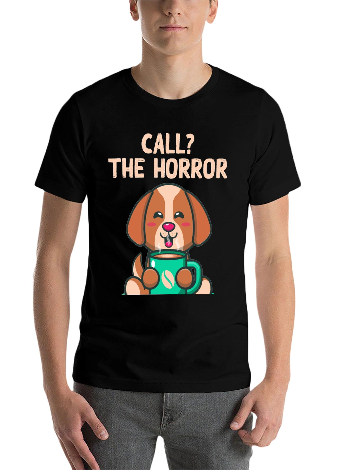 Black Call the Horror Coffee Dog T-Shirt view 7
