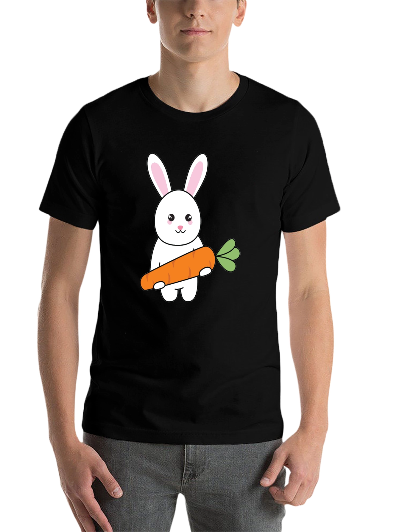 Black Bunny & Carrot Graphic Tee - Black Cotton T-Shirt view 7