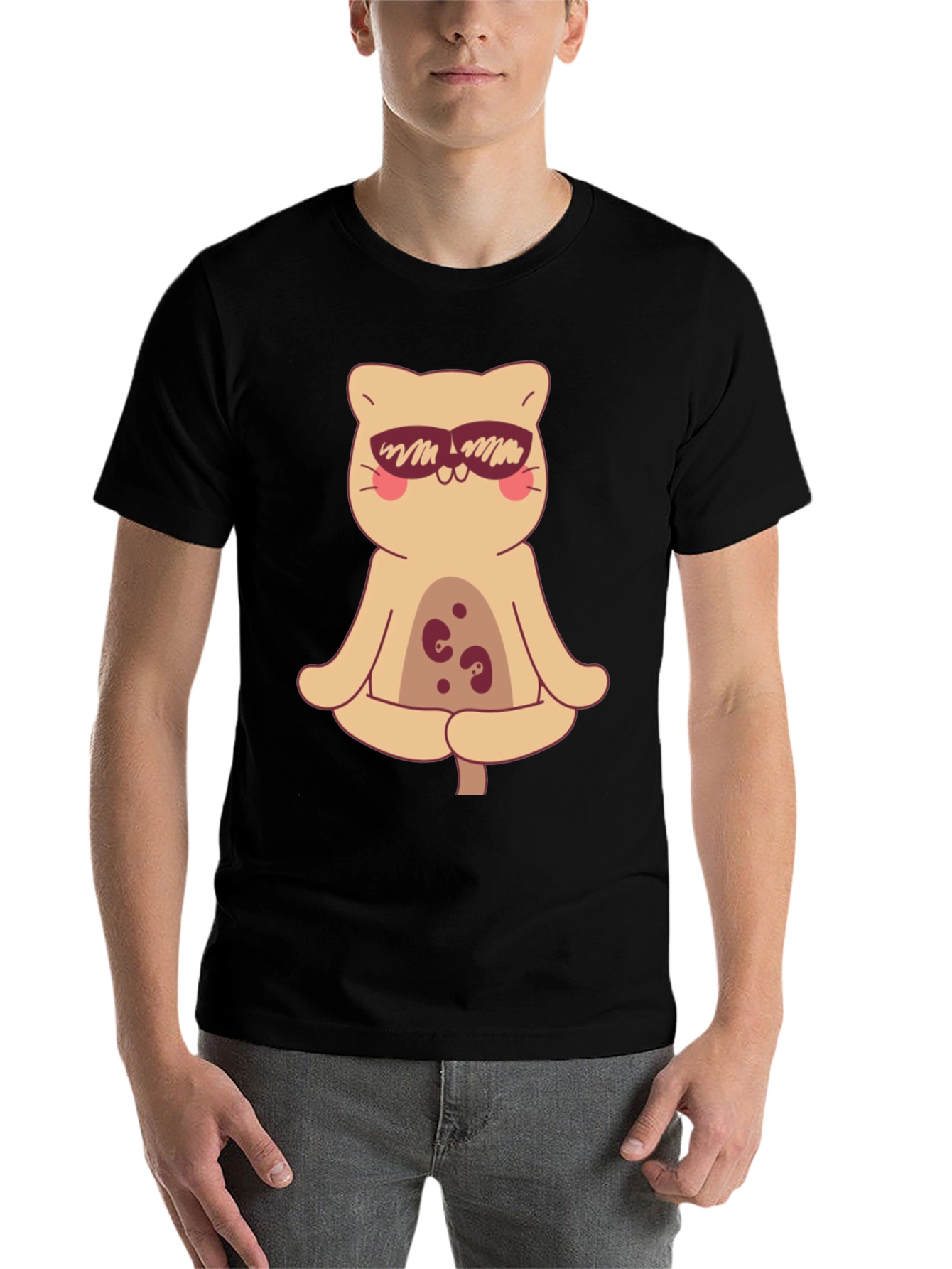 Black Cool Cat Meditating T-Shirt view 7