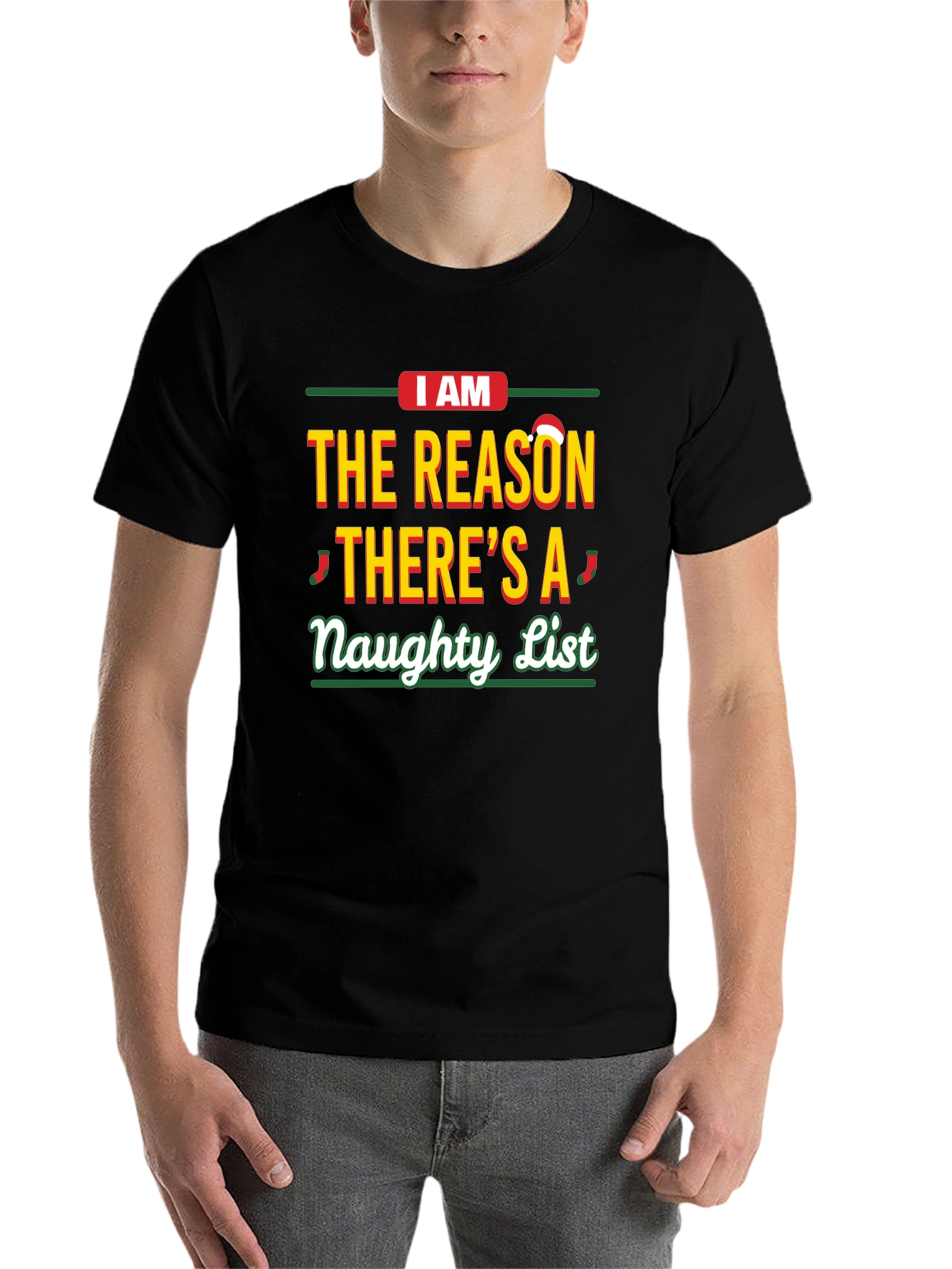 Black Naughty List Graphic T-Shirt - Funny Christmas Apparel view 7