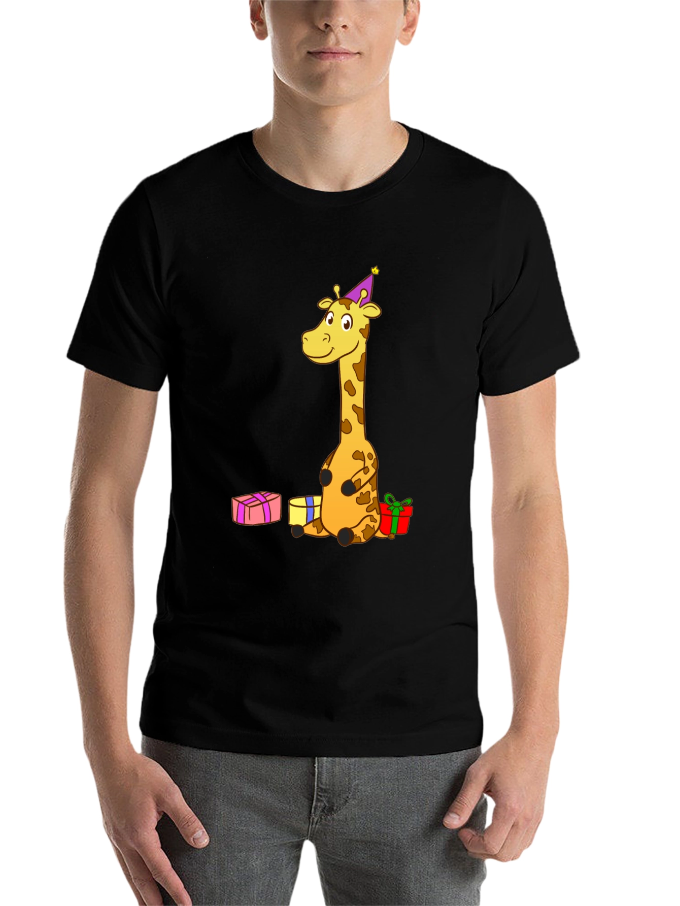 Black Giraffe Birthday T-Shirt - Fun Cartoon Tee view 7