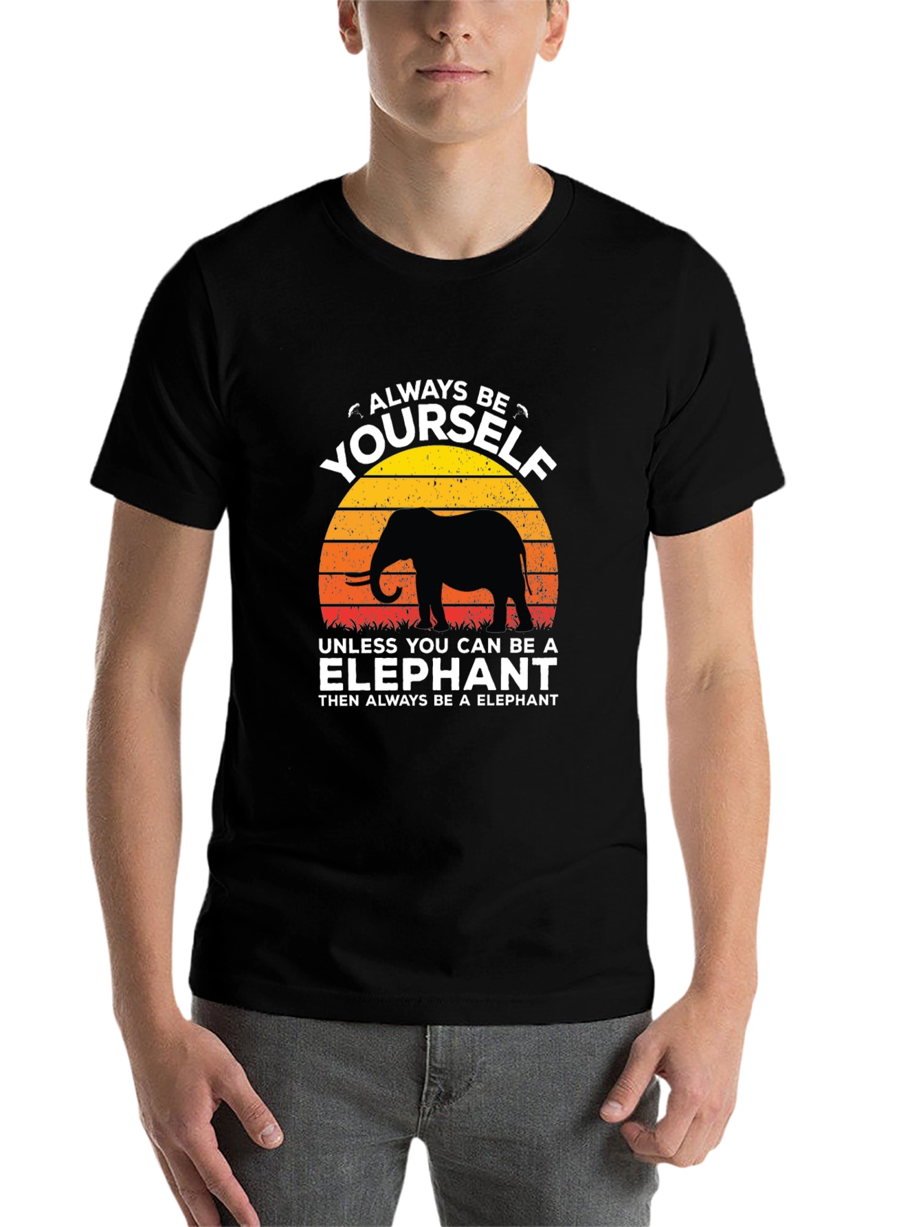 Black Always Be Yourself Elephant Graphic T-Shirt view 7