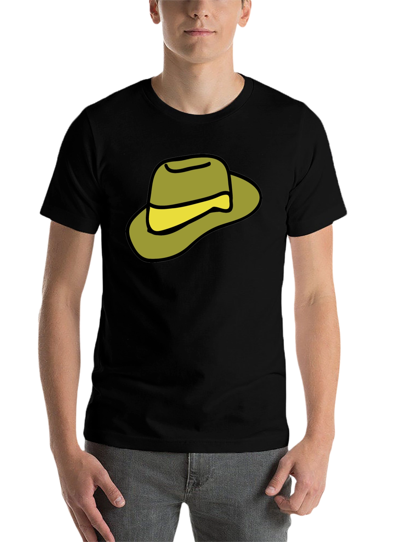 Black Cartoon Hat Graphic Tee - Casual Black T-Shirt view 7
