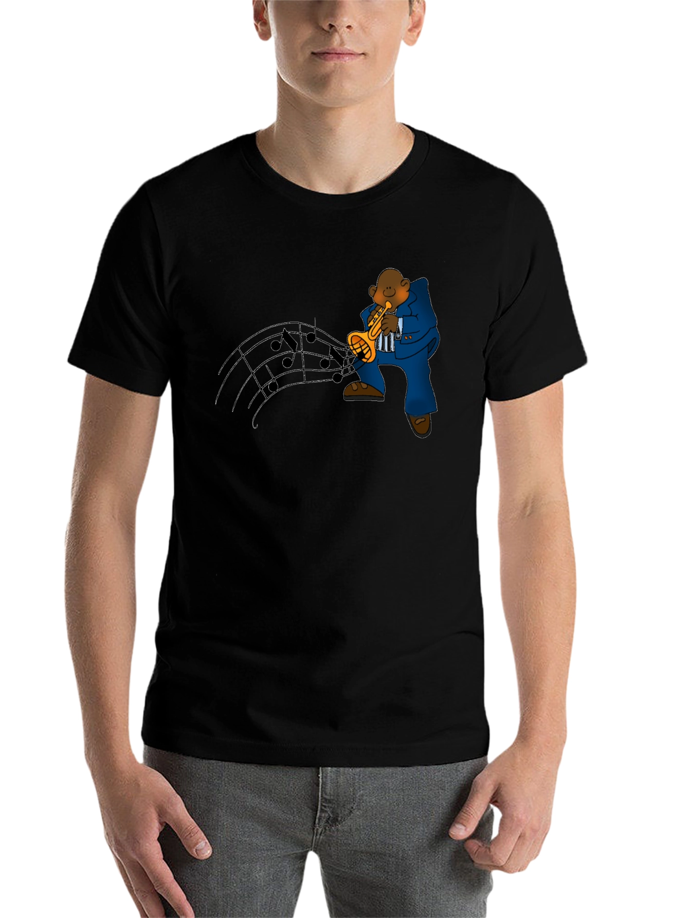 Black Jazz Trumpet Player Graphic Tee - Black view 7