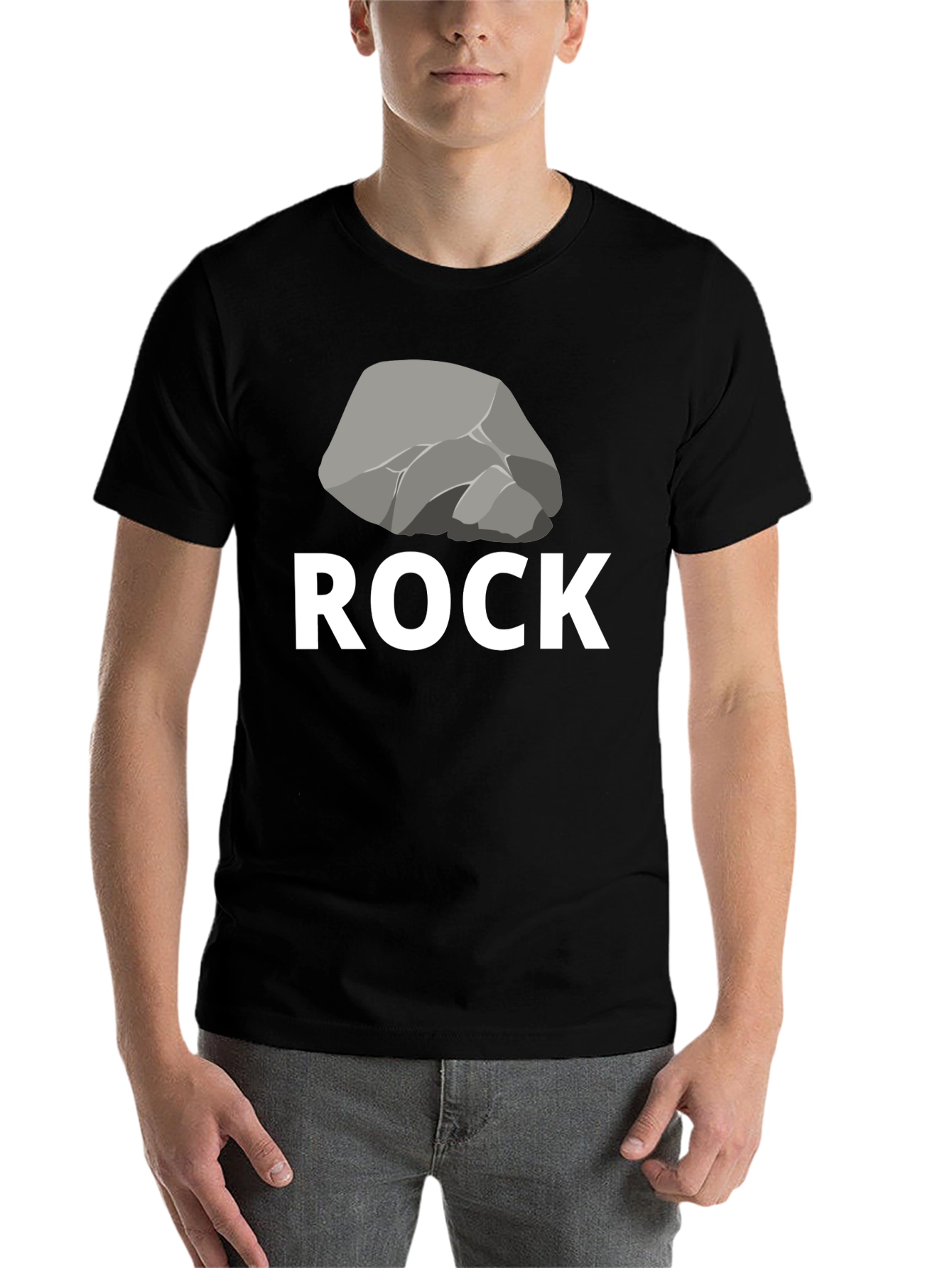 Black Humorous "Rock" Graphic Tee - Black Cotton Blend view 7