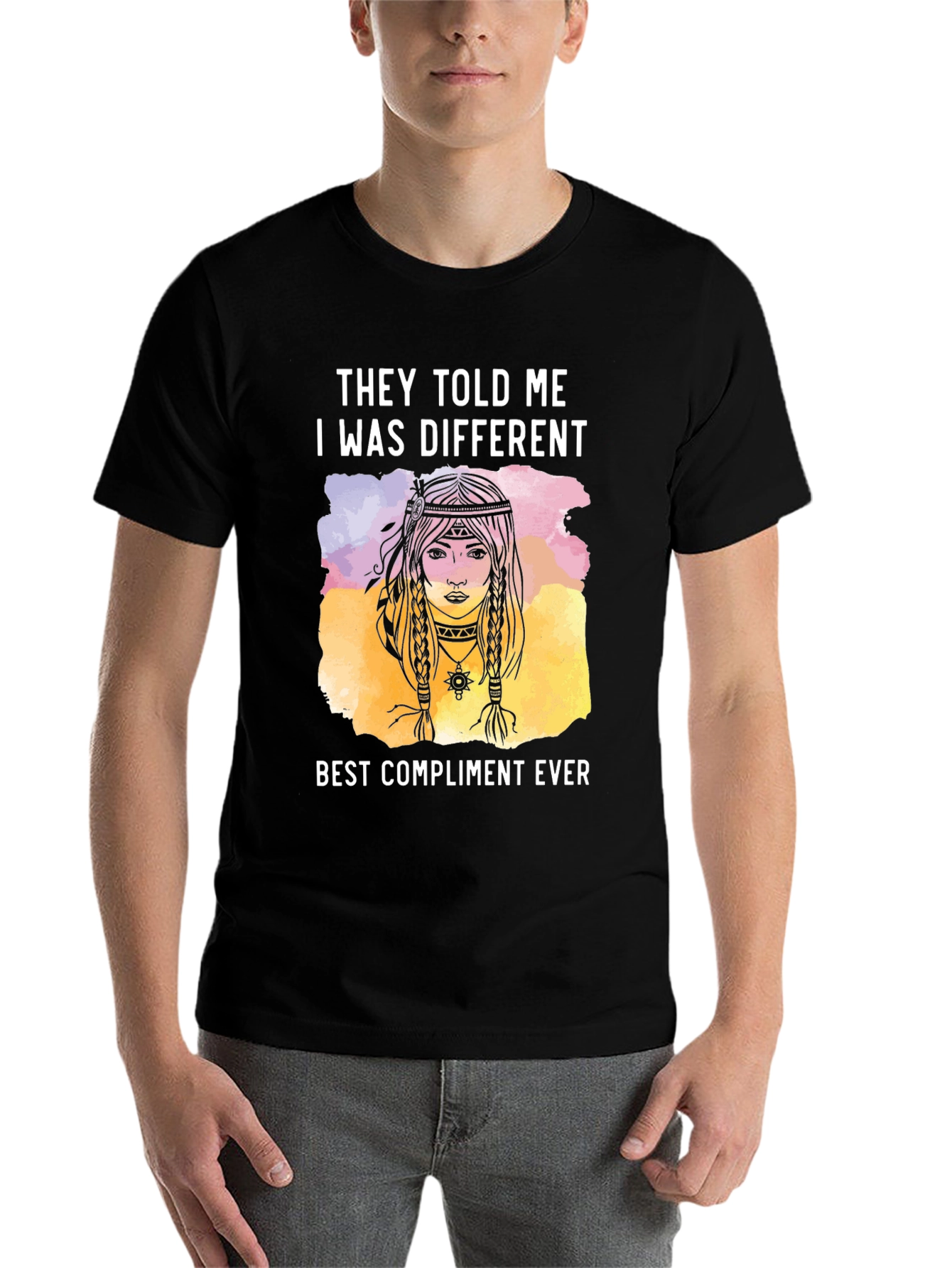 Black Unique Boho Style Graphic Tee - They Told Me I Was Different view 7