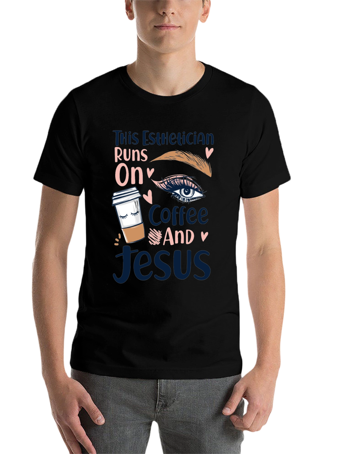 Black Esthetician Coffee and Jesus T-Shirt view 7