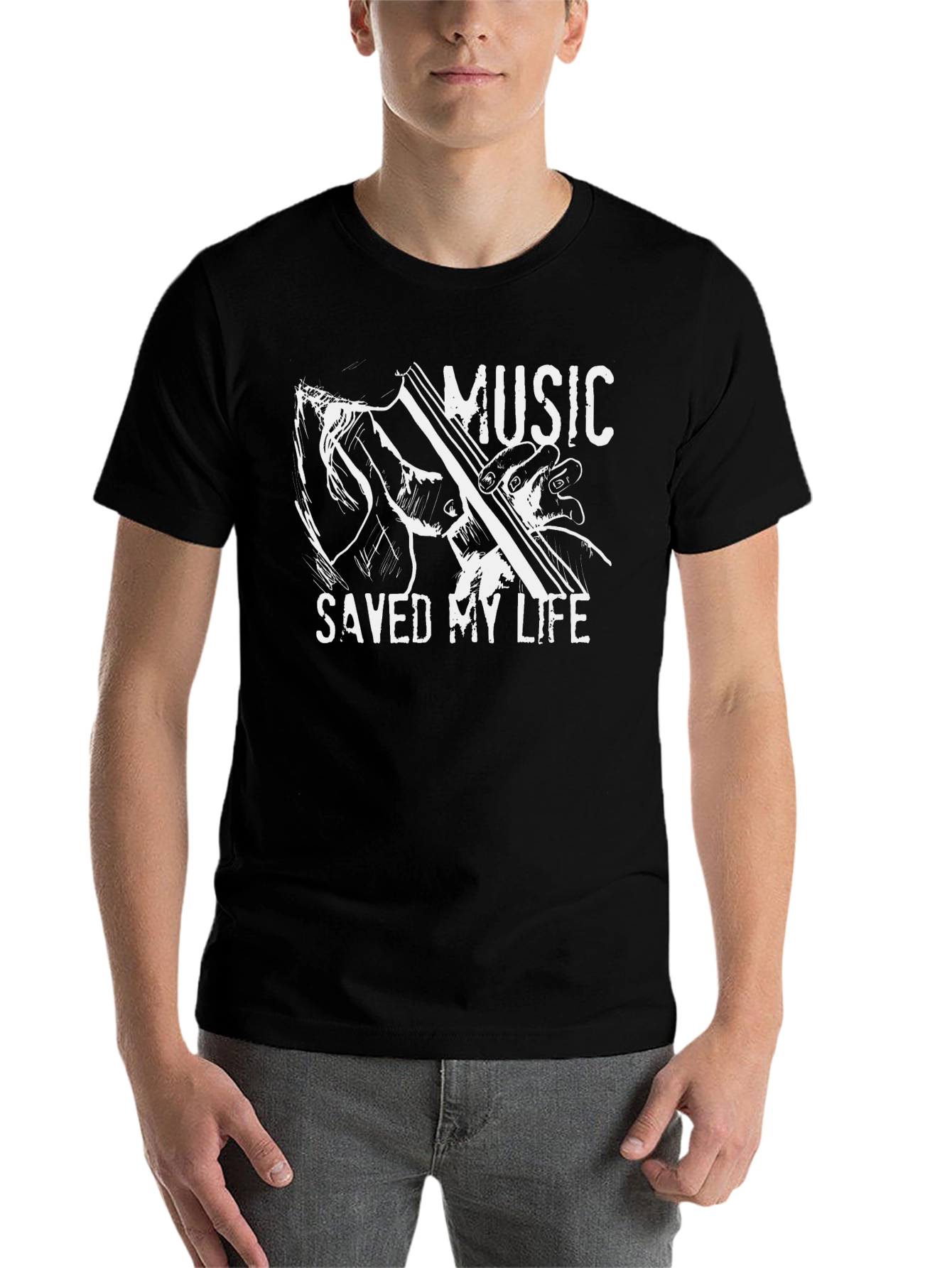 Black Music Saved My Life T-Shirt - Guitar Graphic Tee view 7
