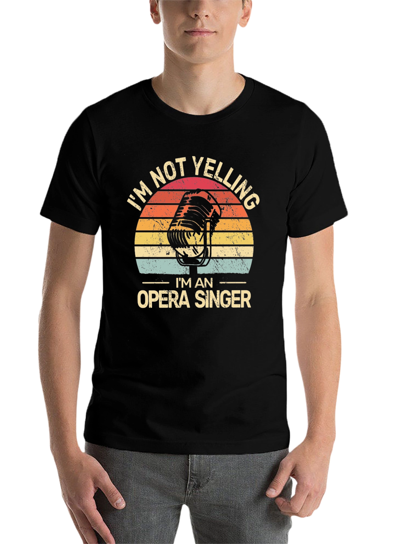 Black Opera Singer T-Shirt - "I'm Not Yelling" Retro Microphone Tee view 7