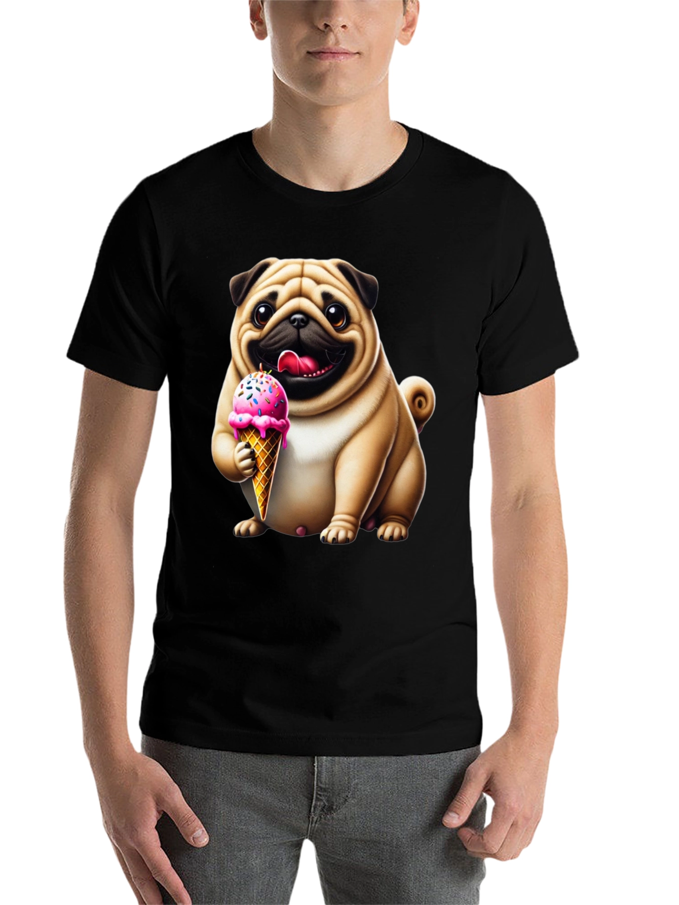 Black Pug Ice Cream T-Shirt - Adorable Dog Tee view 7