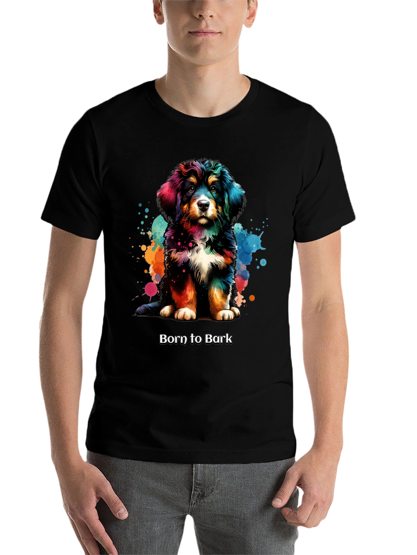 Black Born to Bark Dog T-Shirt view 7