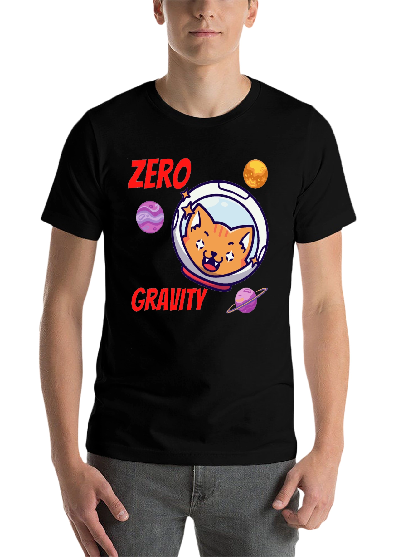 Black Zero Gravity Cat T-Shirt view 7