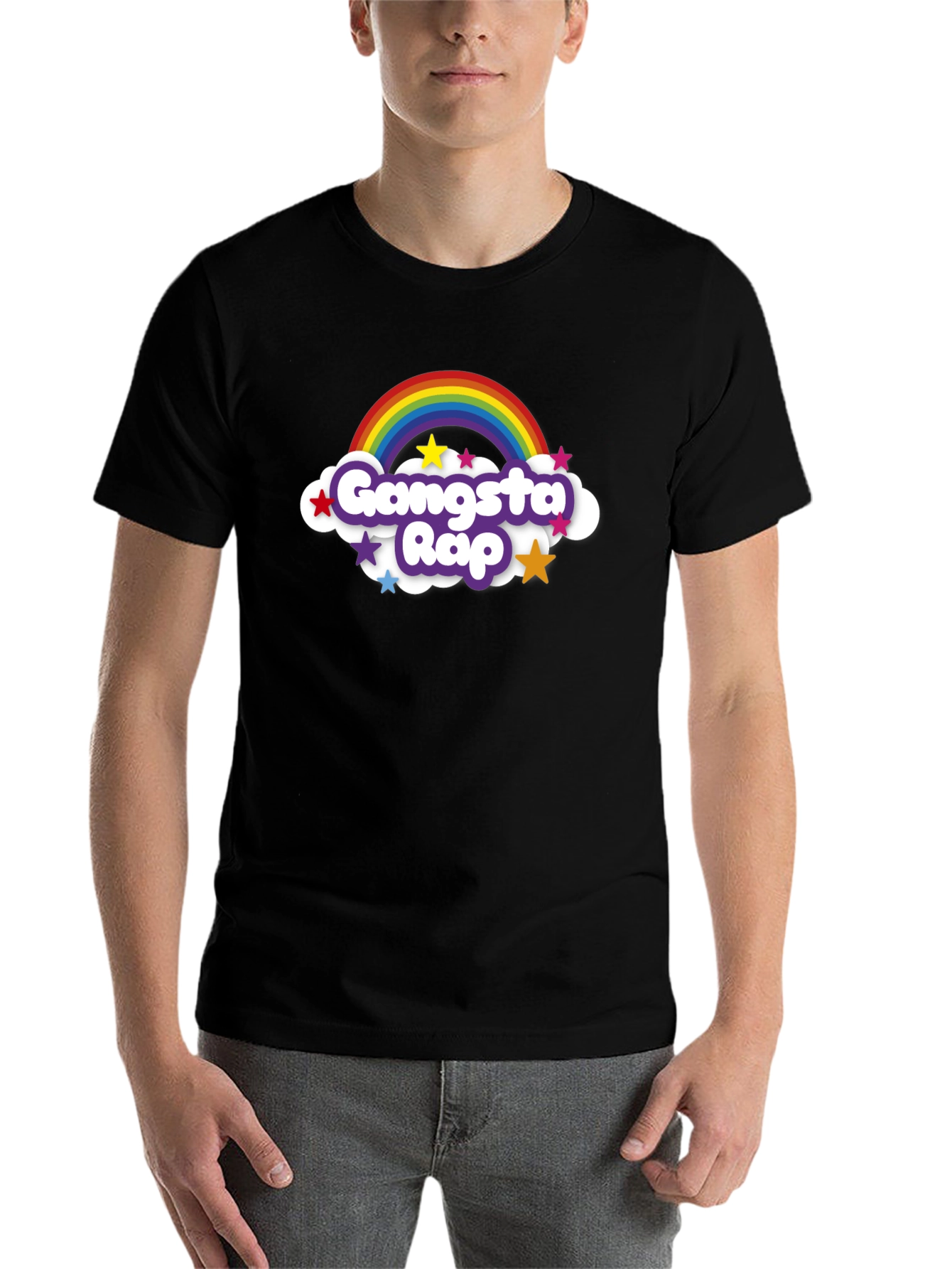 Black Gangsta Rap Rainbow Graphic T-Shirt - Black view 7