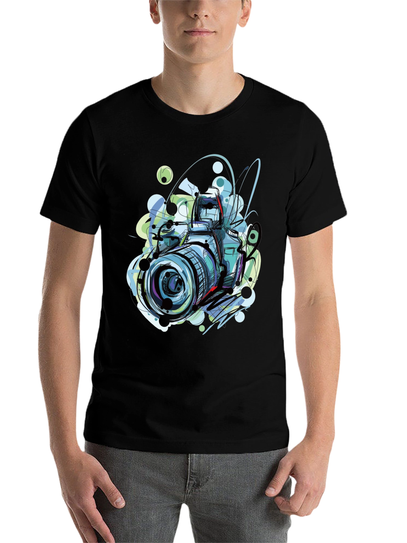 Black Camera Sketch Graphic Tee - Photographer T-Shirt view 7