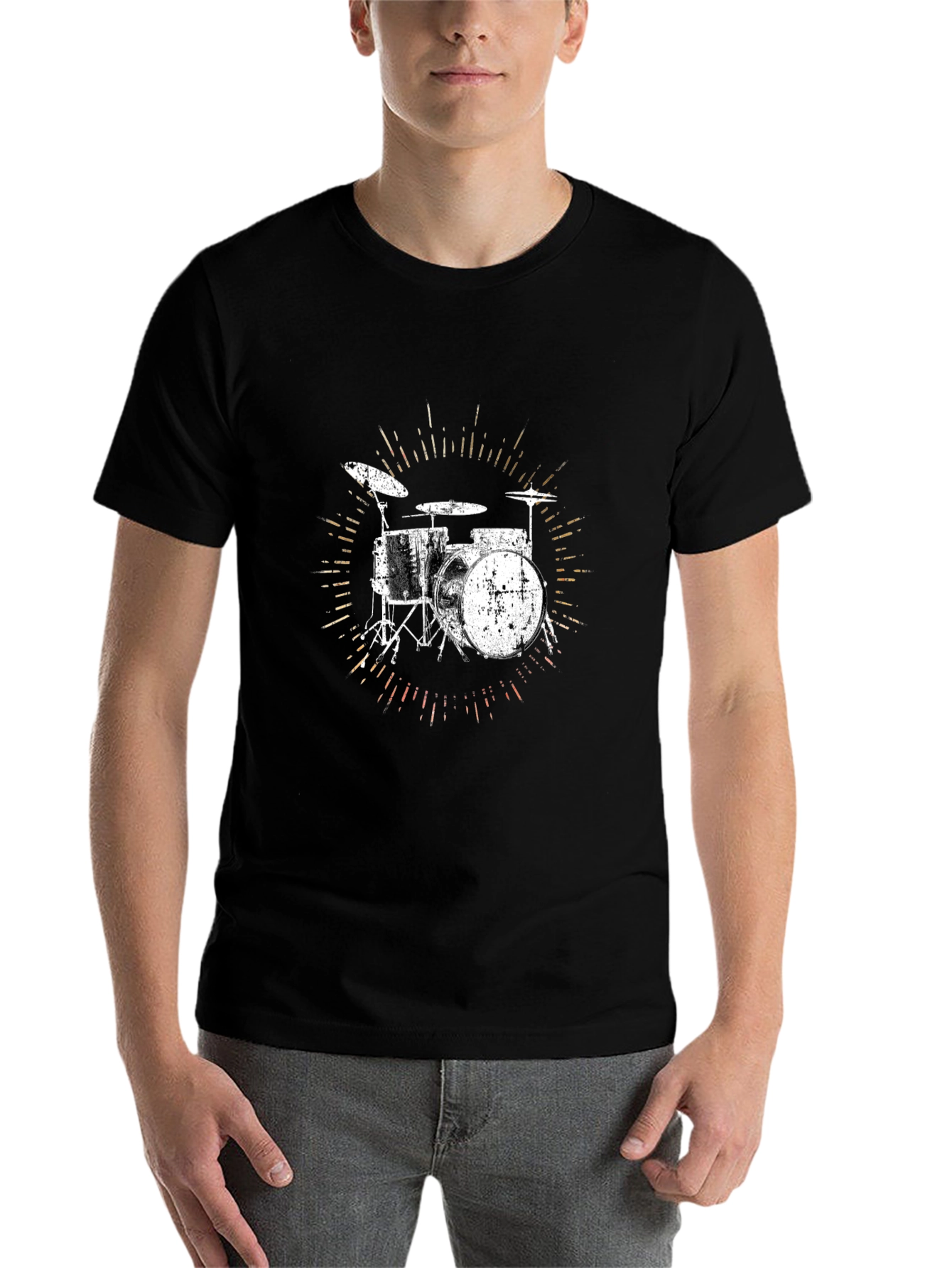 Black Drum Set Graphic T-Shirt - Black Cotton Tee view 7