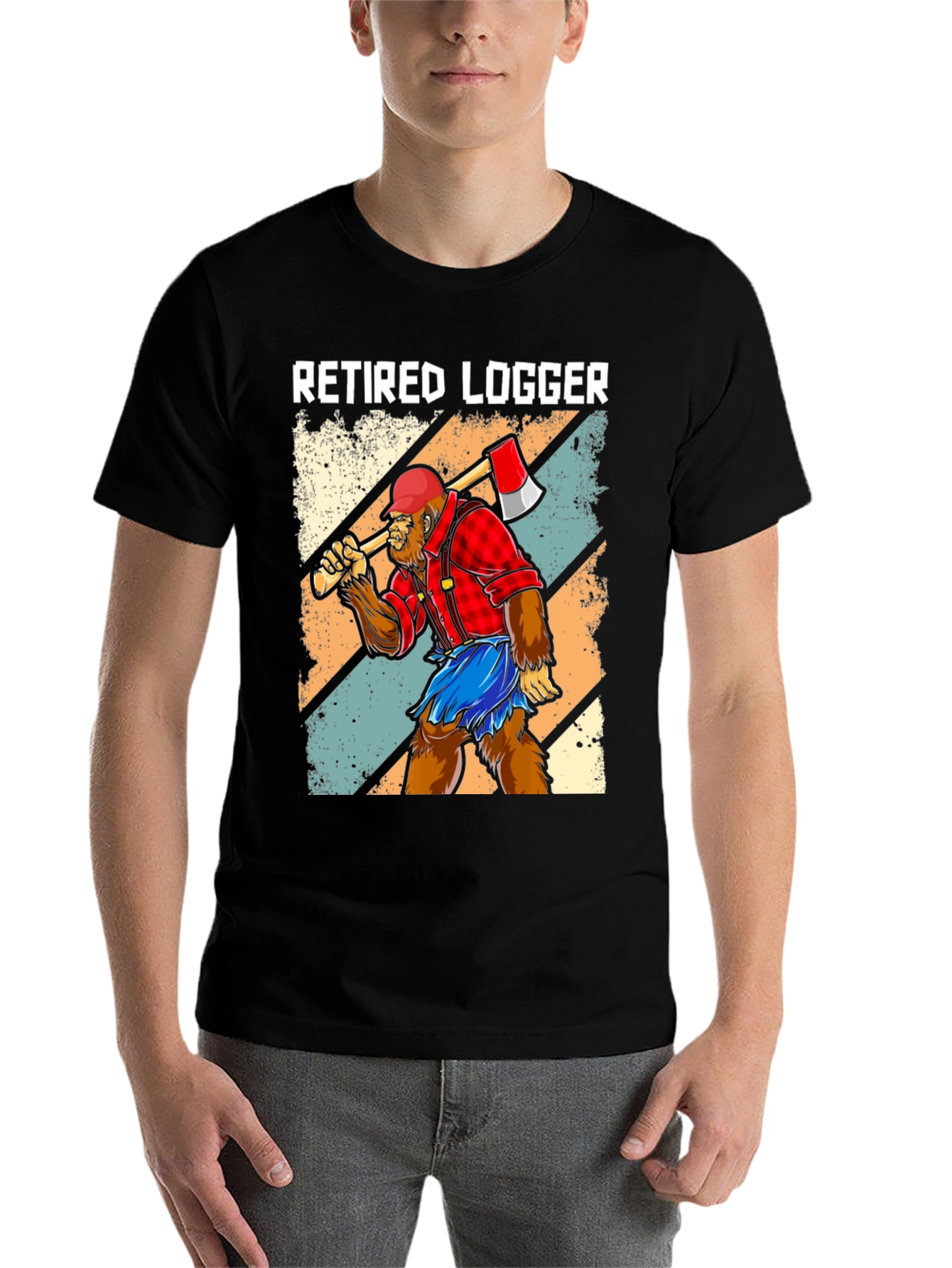 Black Retired Logger Bigfoot Graphic Tee view 7