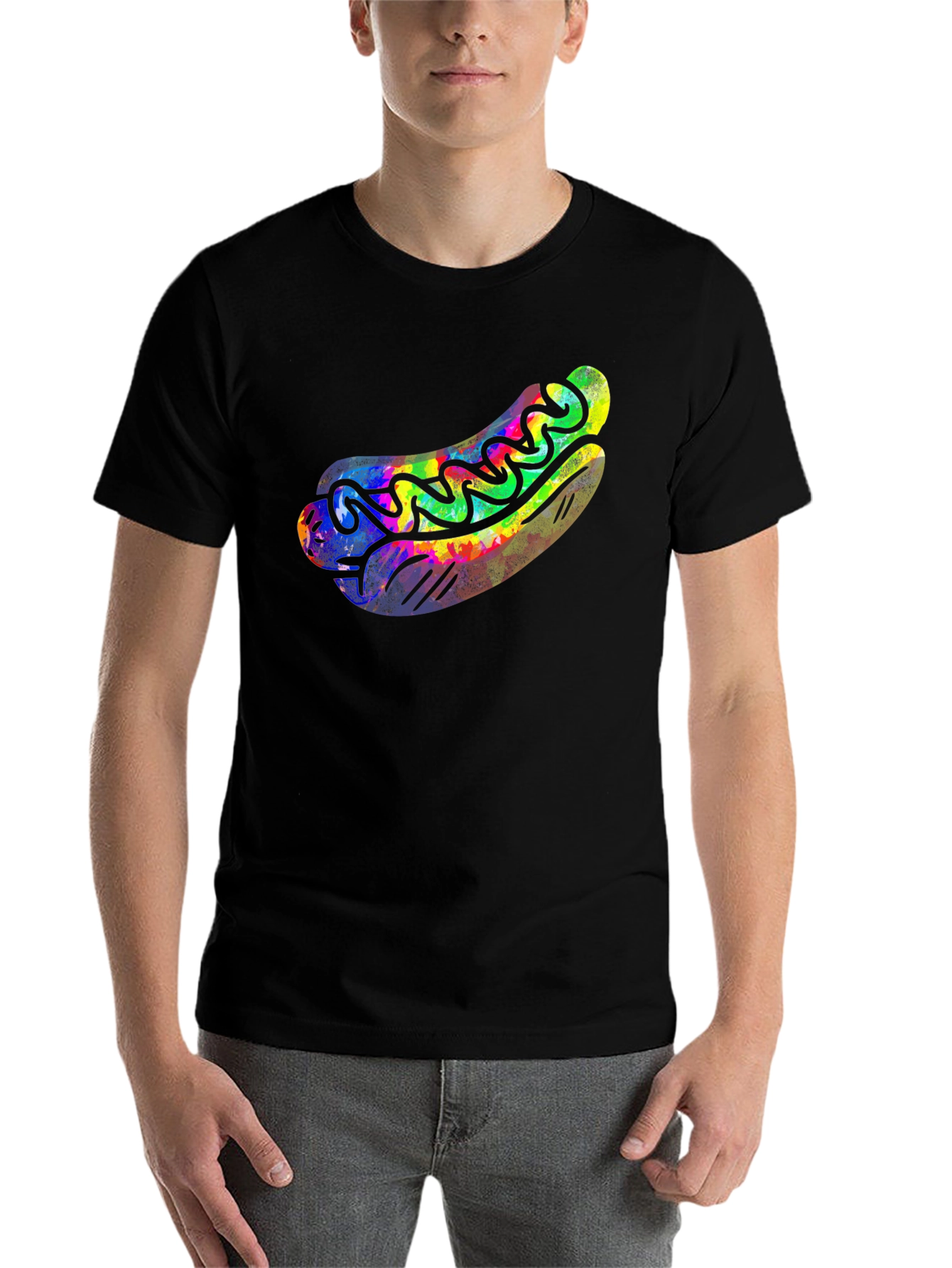 Black Funky Hot Dog Graphic Tee - Black Cotton T-Shirt view 7