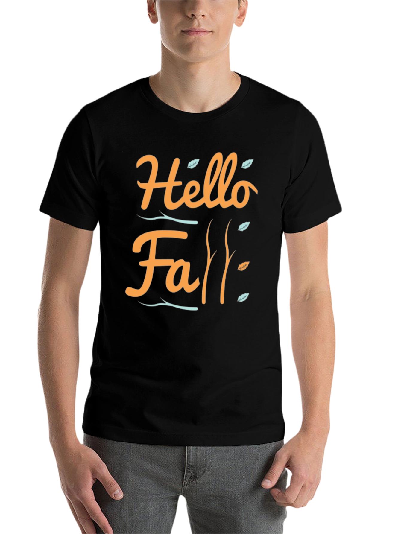 Black Hello Fall T-Shirt - Autumn Season Apparel view 7