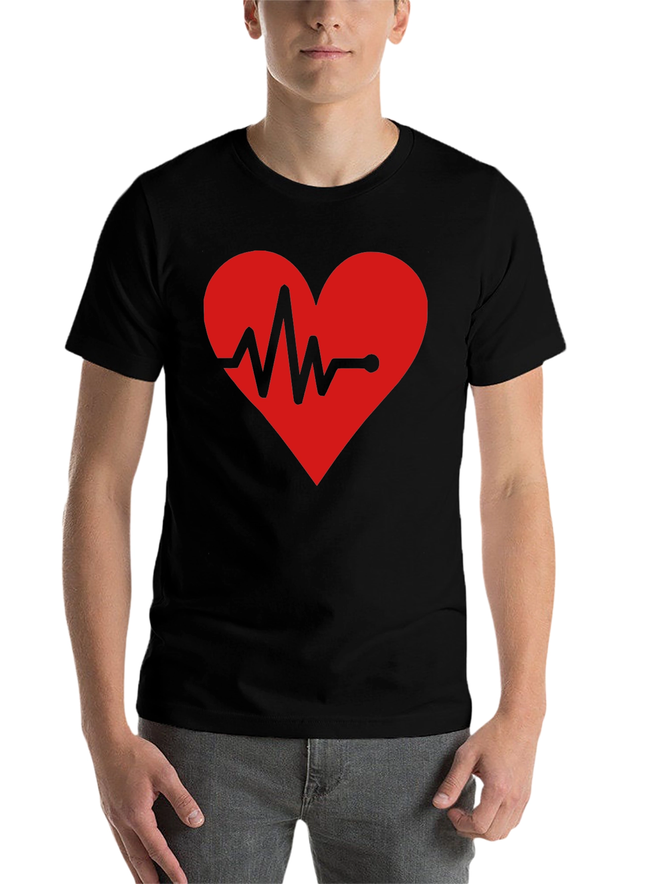 Black Heartbeat Graphic T-Shirt - Black Cotton Tee view 7