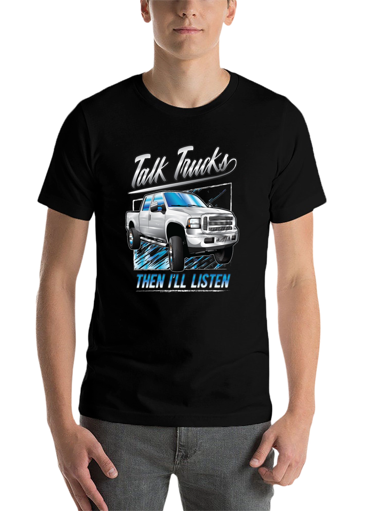 Black Talk Trucks Then I'll Listen T-Shirt view 7