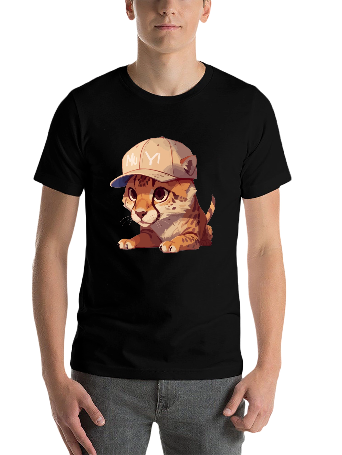 Black Cool Cub Tee: Cheetah in a Baseball Cap view 7