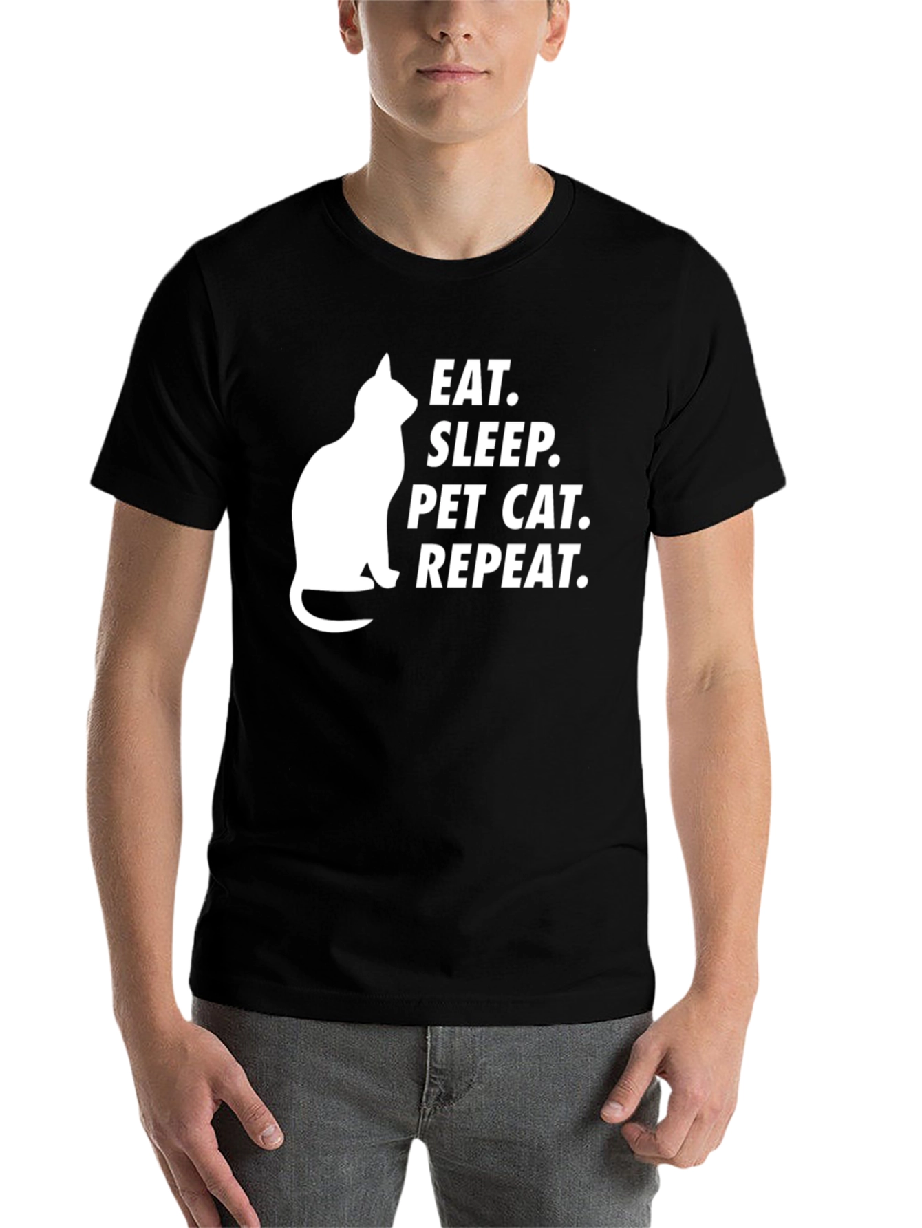 Black Eat Sleep Pet Cat Repeat T-Shirt view 7
