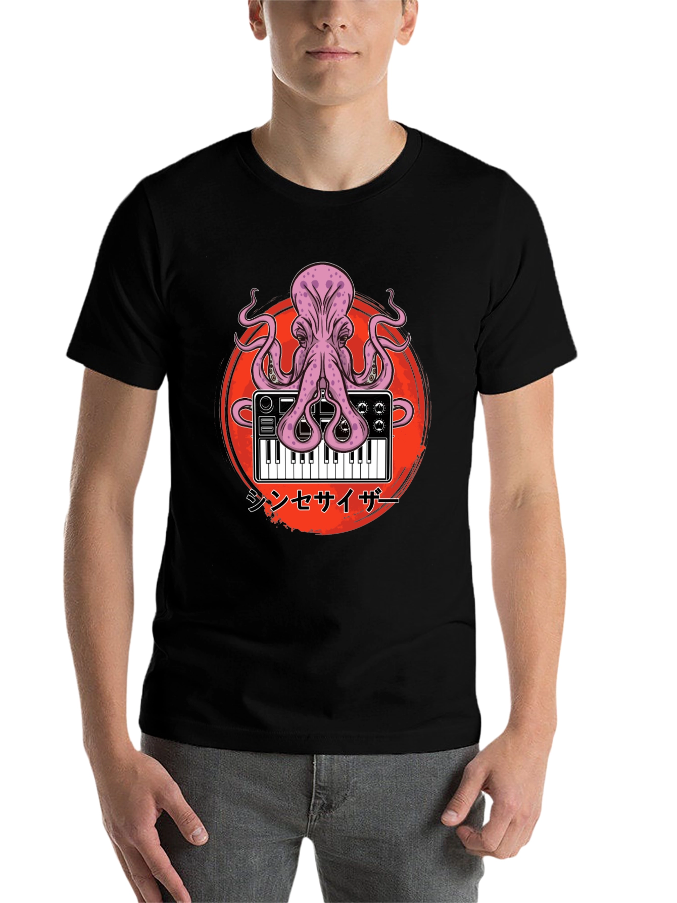 Black Octopus Synth T-Shirt - Unique Graphic Tee view 7