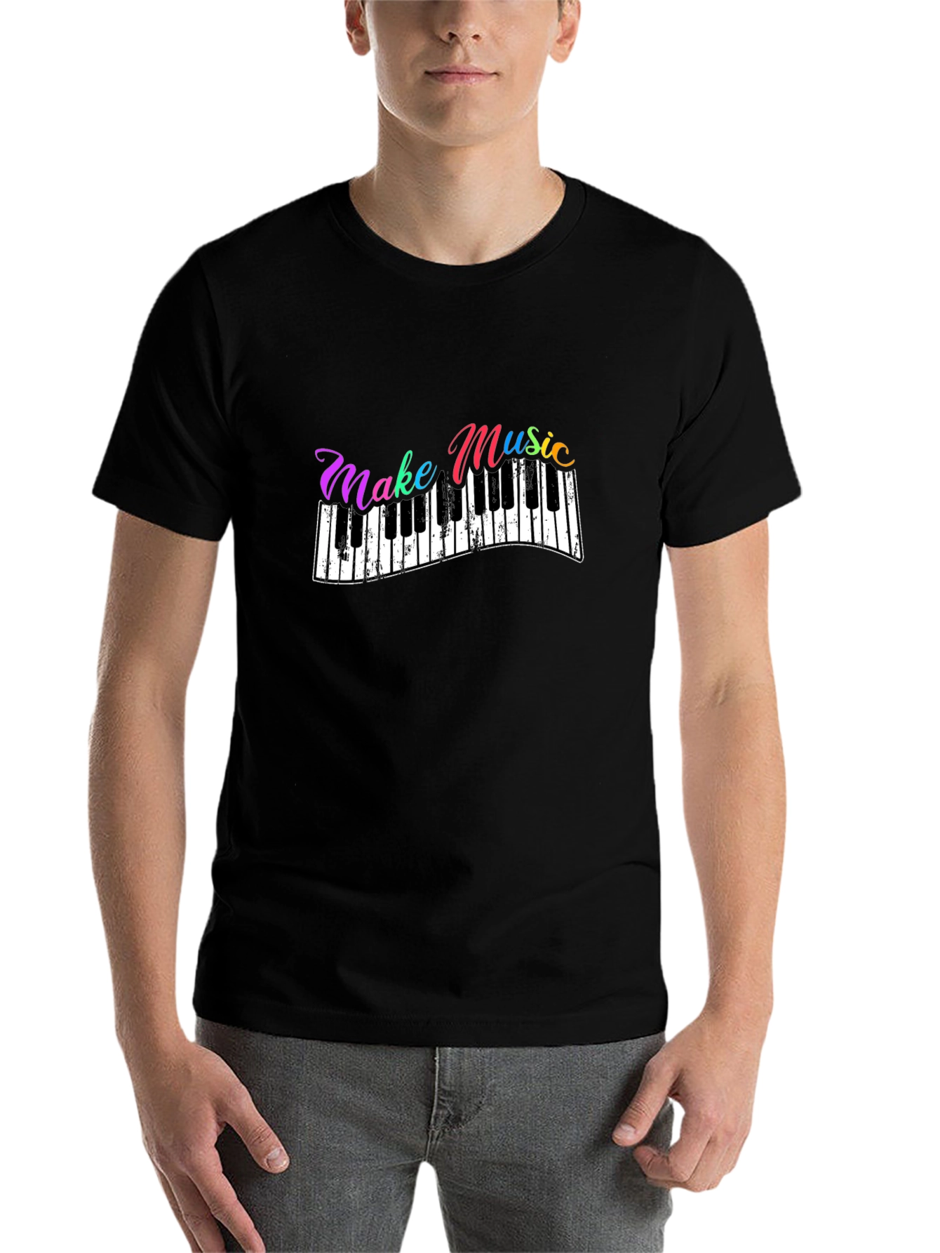 Black Make Music T-Shirt - Piano Keys Design view 7