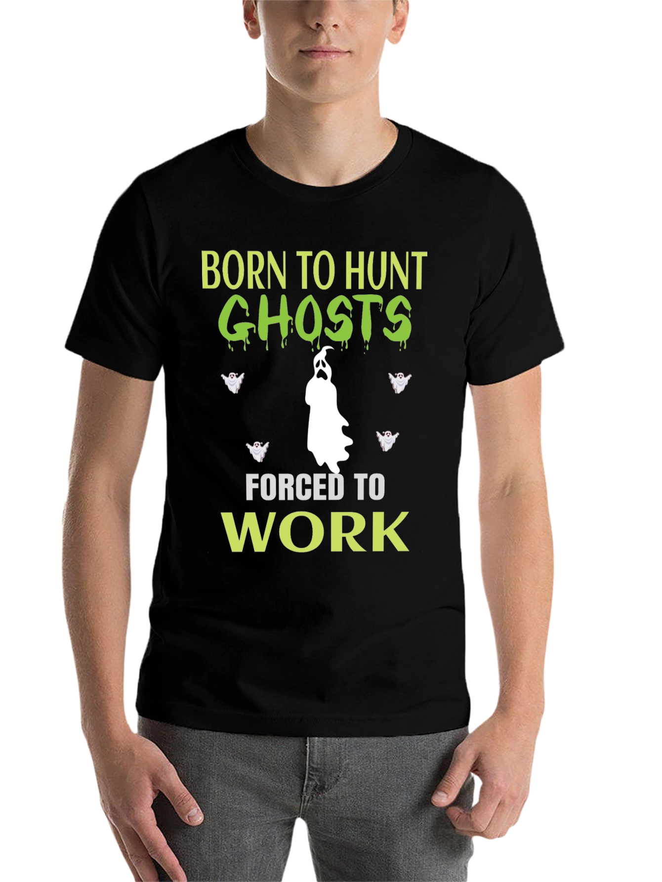 Black Born to Hunt Ghosts Funny Halloween Graphic T-Shirt view 7