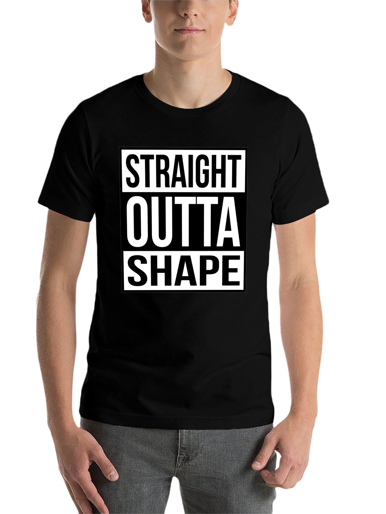 Black Straight Outta Shape Funny Graphic T-Shirt view 7