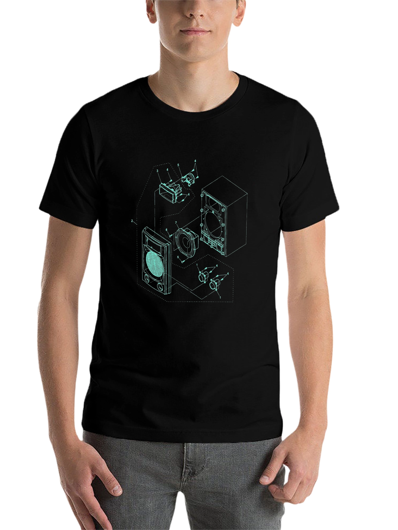 Black Speaker Blueprint Graphic Tee - Cool Tech Design view 7