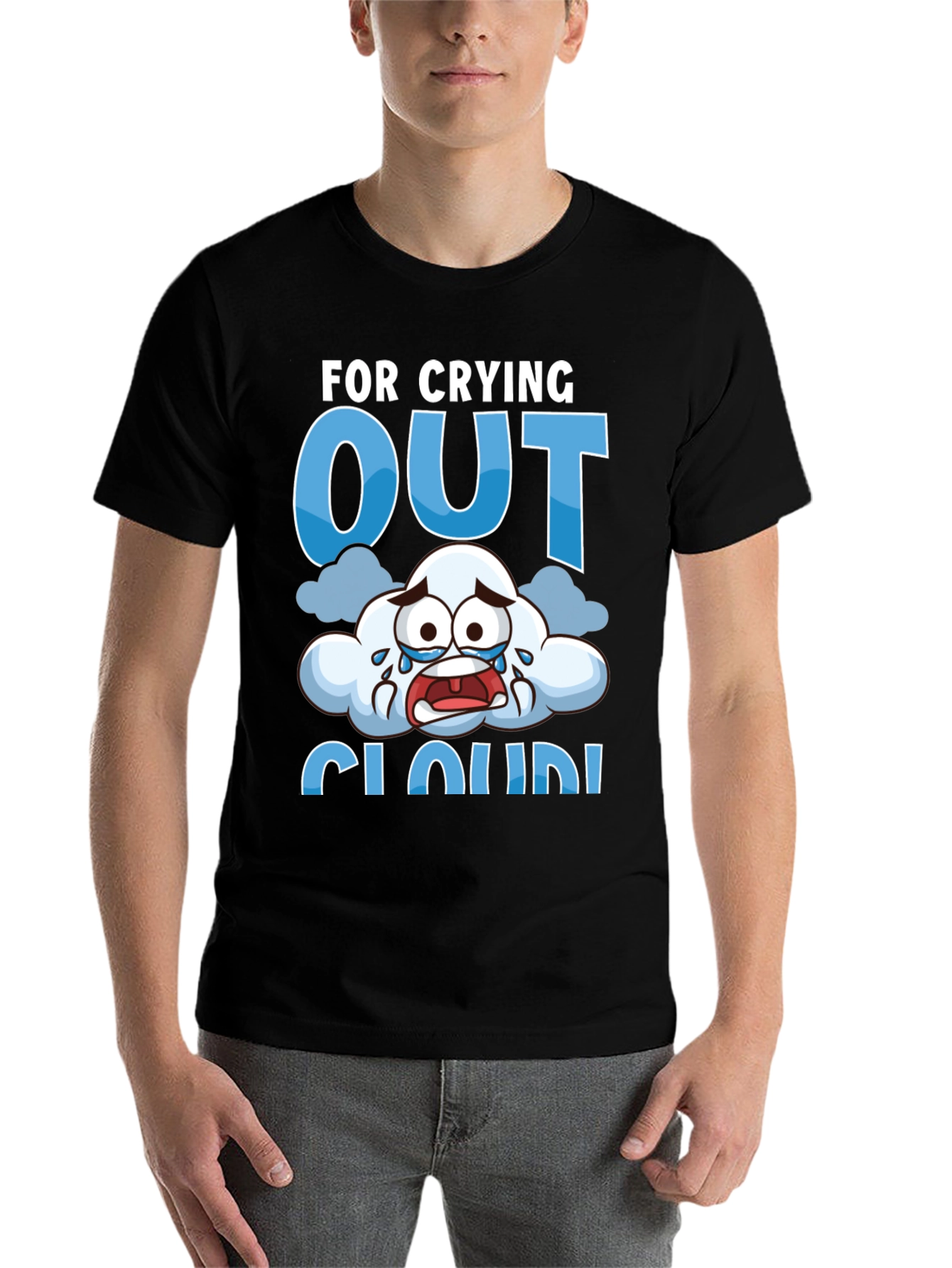Black Crying Cloud T-Shirt - Funny Graphic Tee view 7