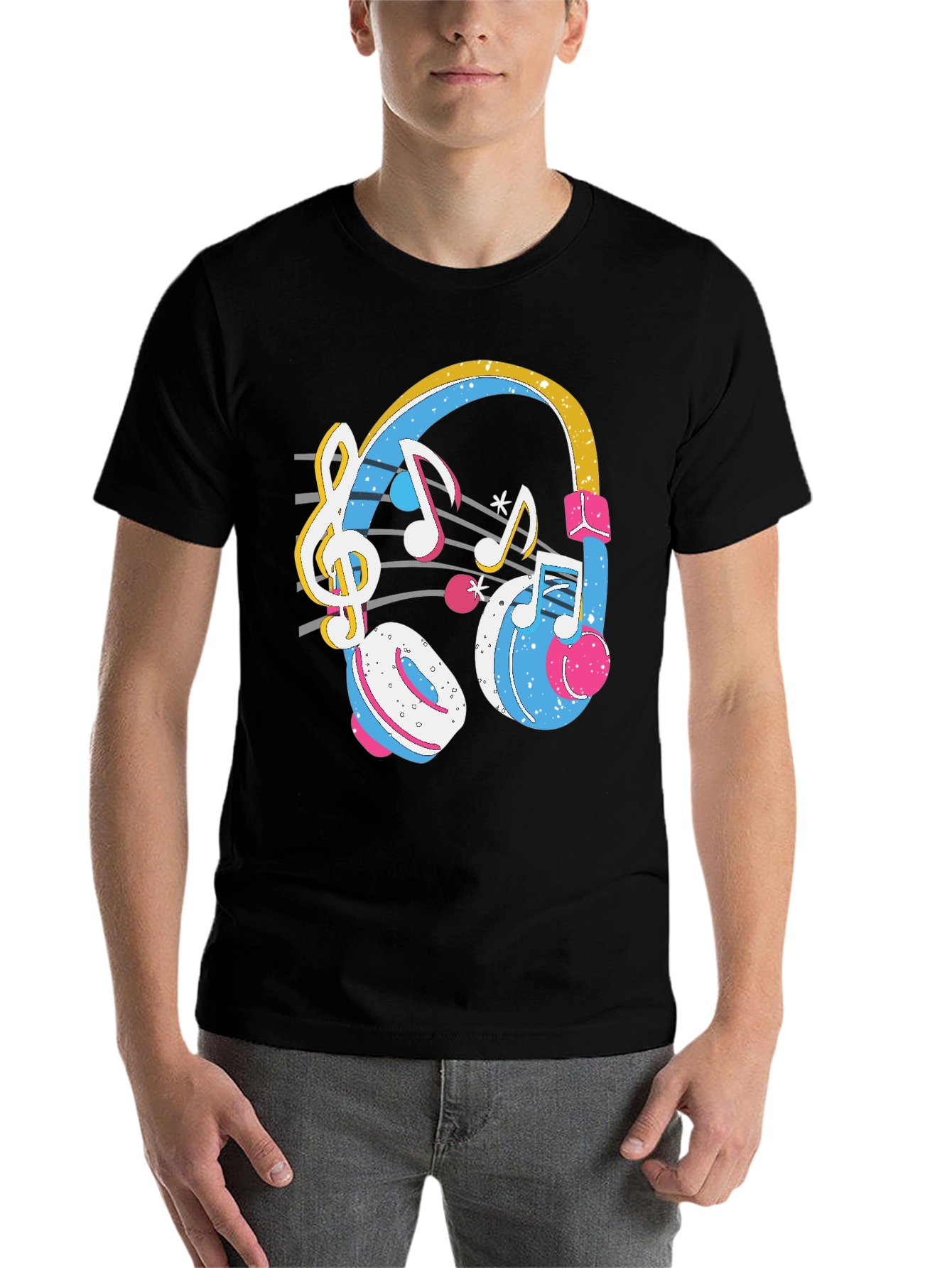 Black Music Headphones T-Shirt - Stylish Graphic Tee view 7