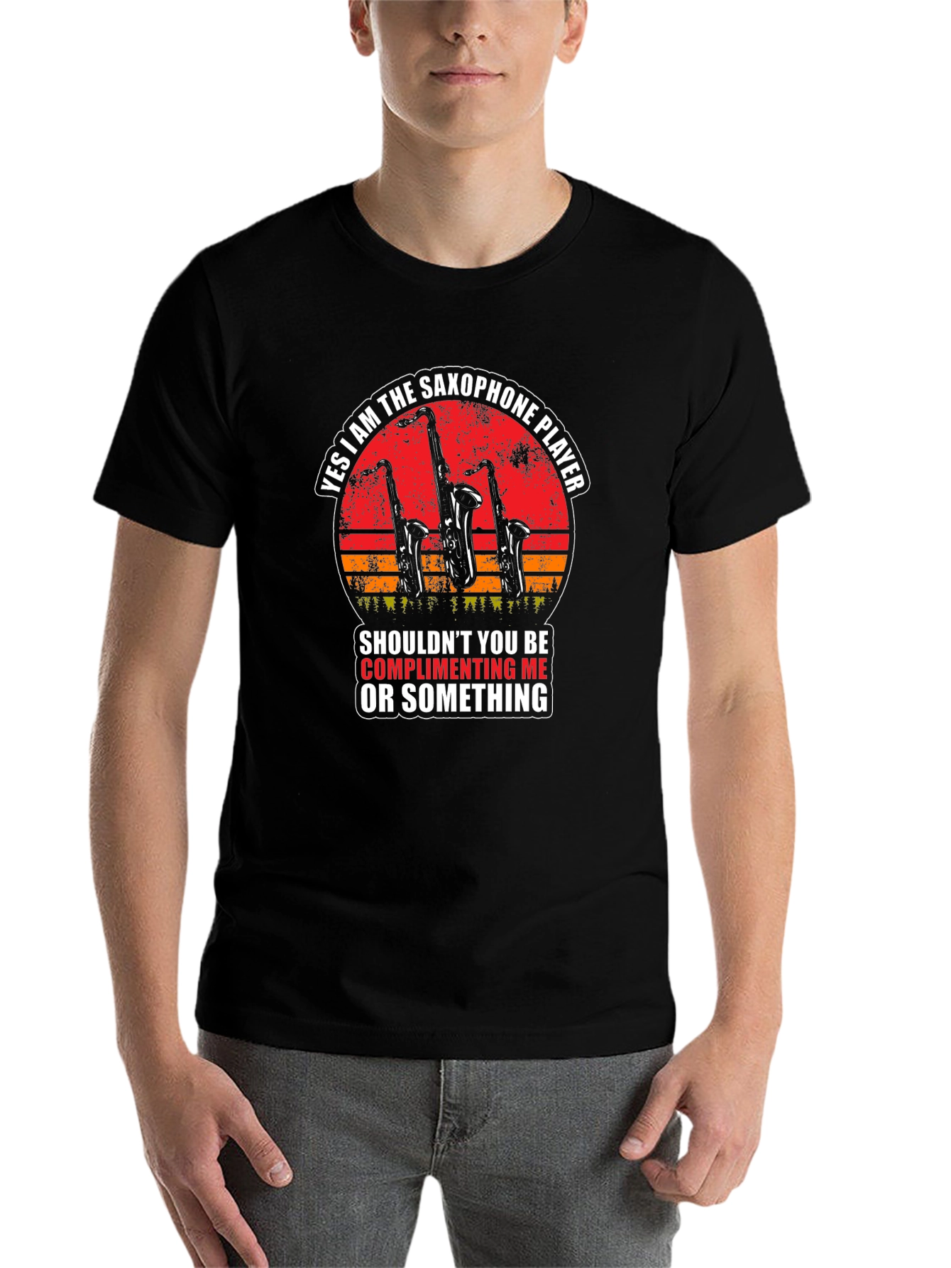 Black Saxophone Player T-Shirt - Compliment Me! view 7