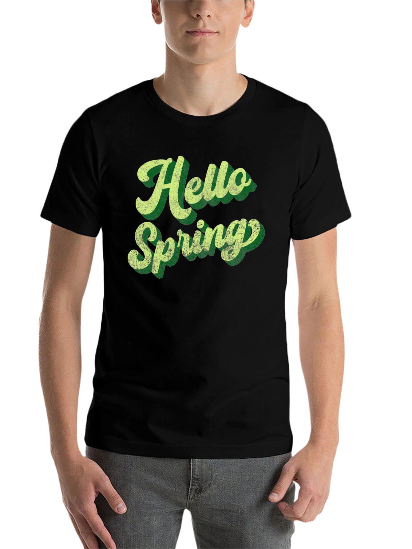 Black Hello Spring Graphic Tee - Unisex Black T-Shirt view 7