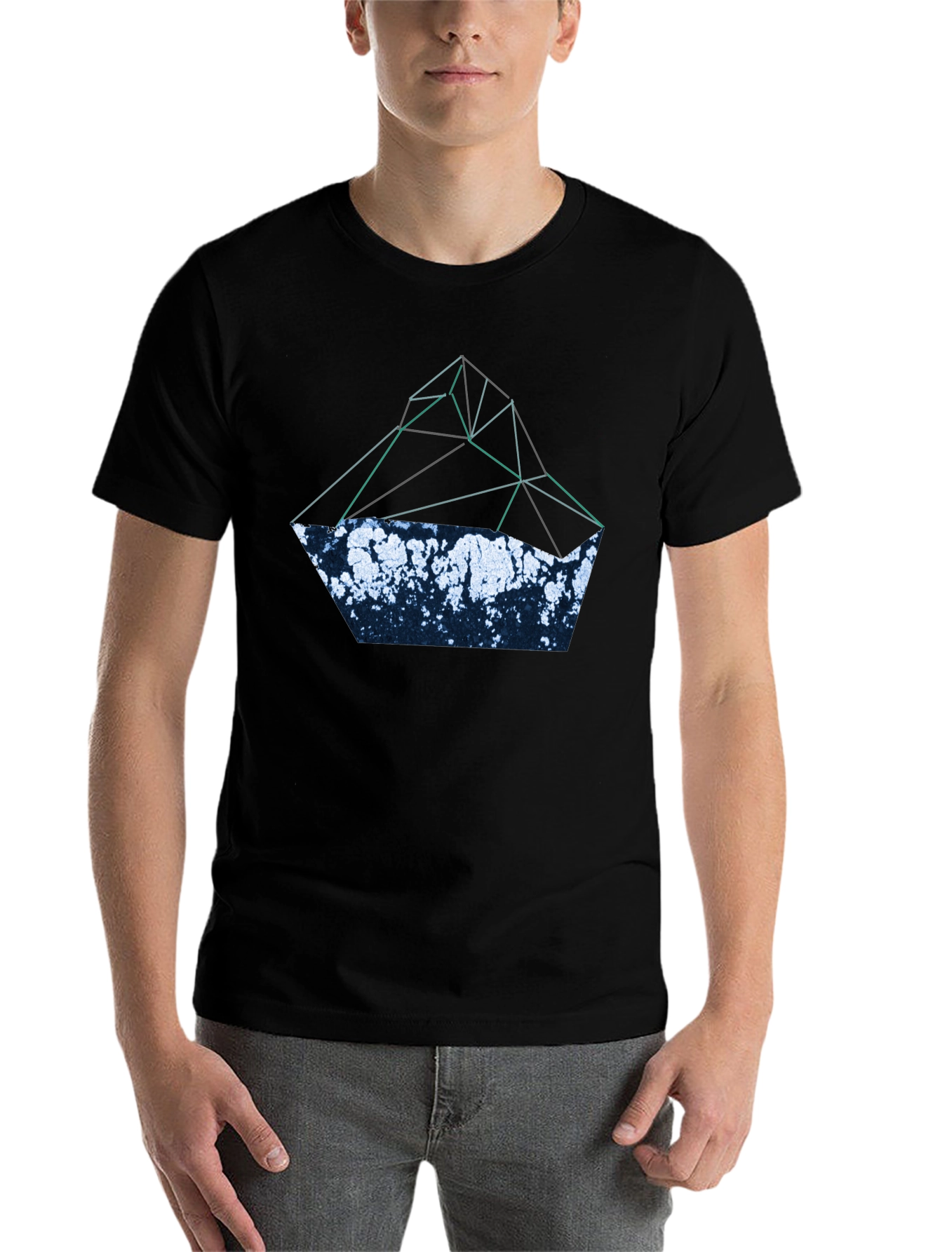 Black Abstract Geometric Mountain T-Shirt - Black view 7