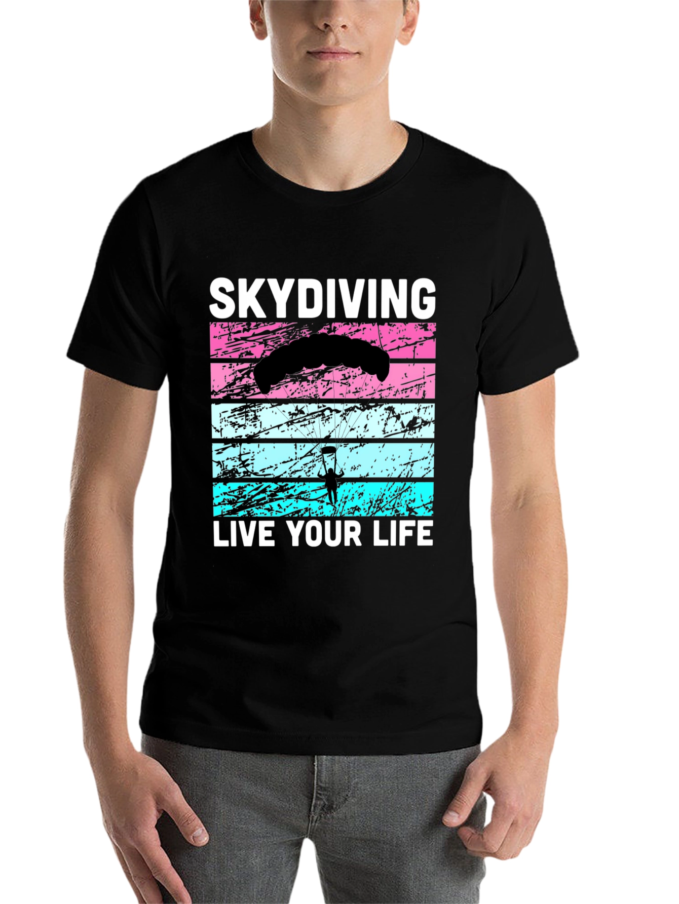 Black Skydiving Live Your Life Graphic Tee view 7